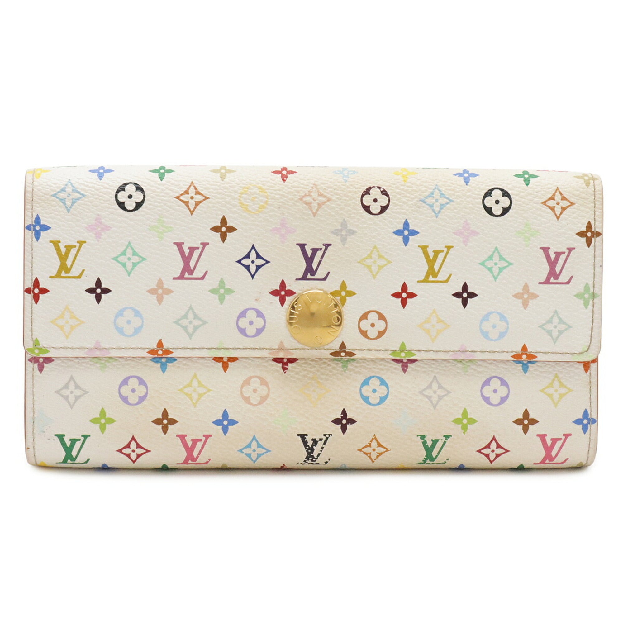 Louis Vuitton Blanc Litchi Monogram Canvas Long Wallet (Bi-Fold) (Pre-Owned)