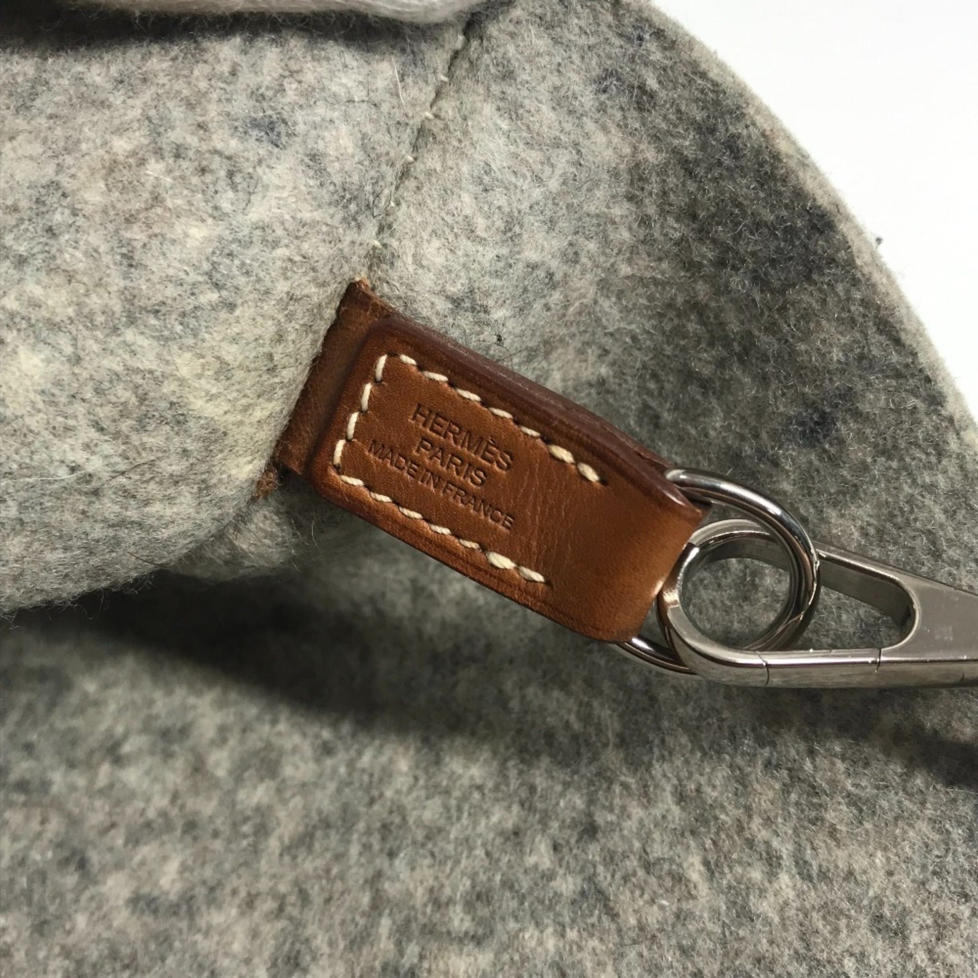 Hermes Karimi Brown Gray Felt Leather Shoulder Bag Tote Bag (Pre-Owned)