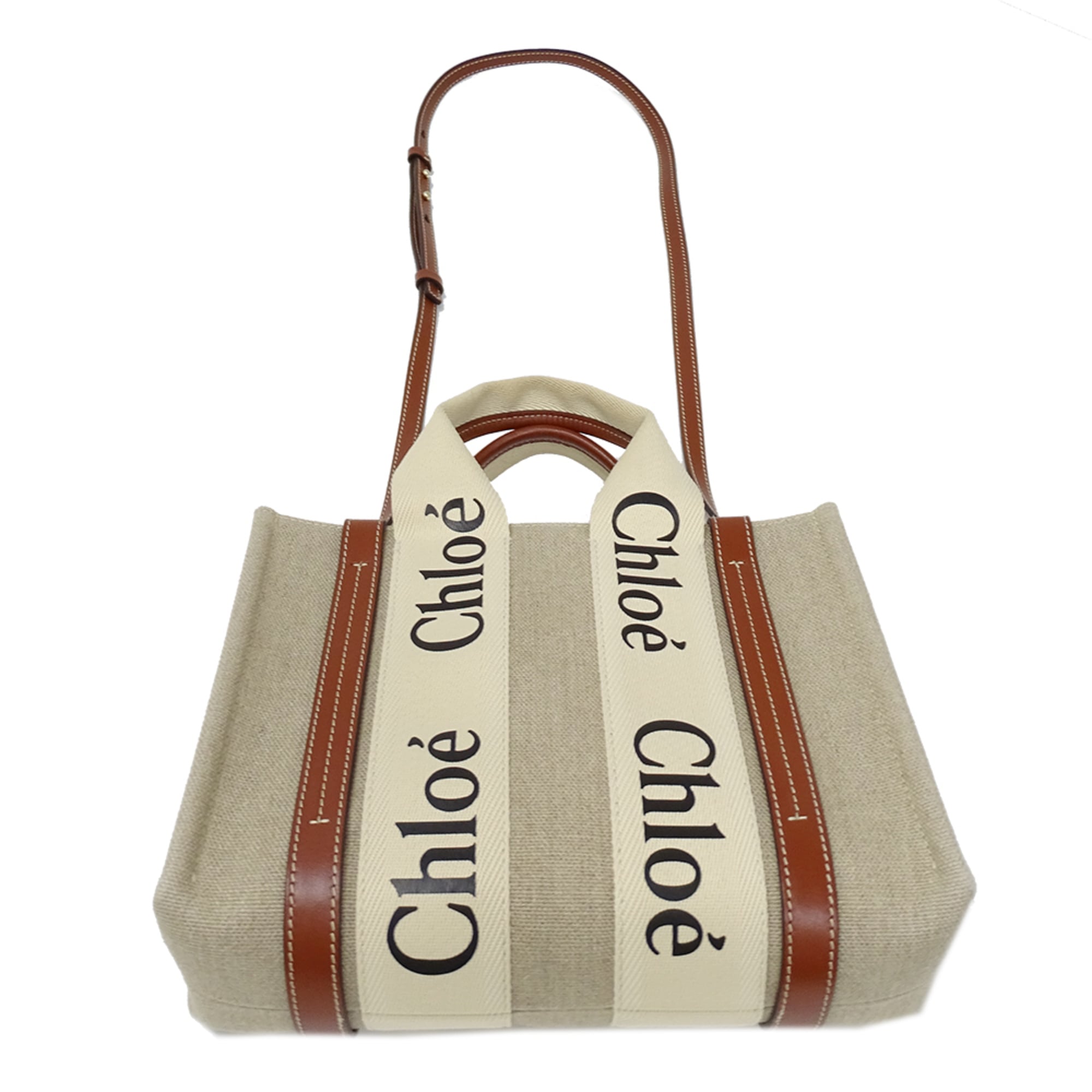 Chloé Beige Brown Canvas Handbag Shoulder Bag (Pre-Owned)