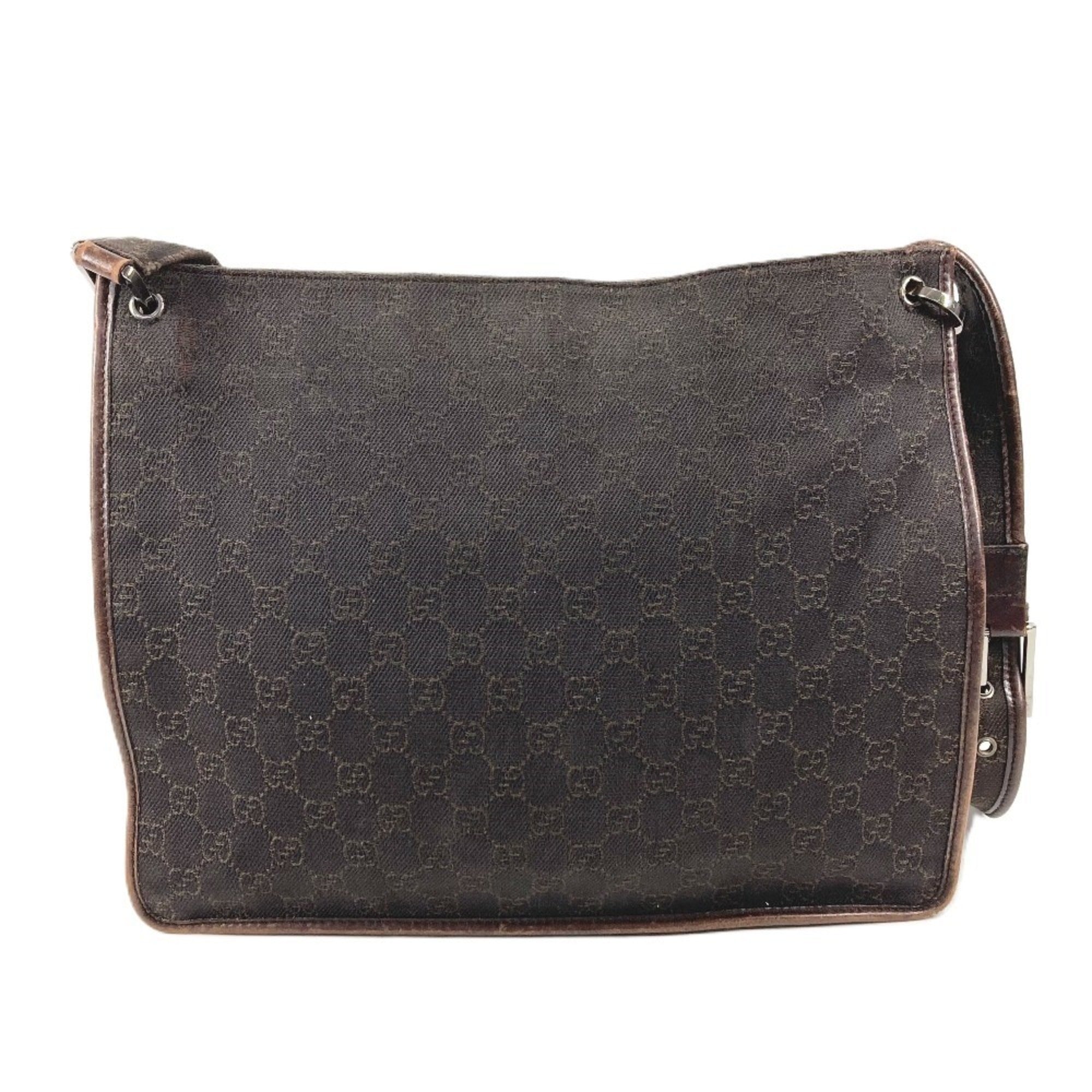 Gucci Brown Leather Canvas Shoulder Bag (Pre-Owned)