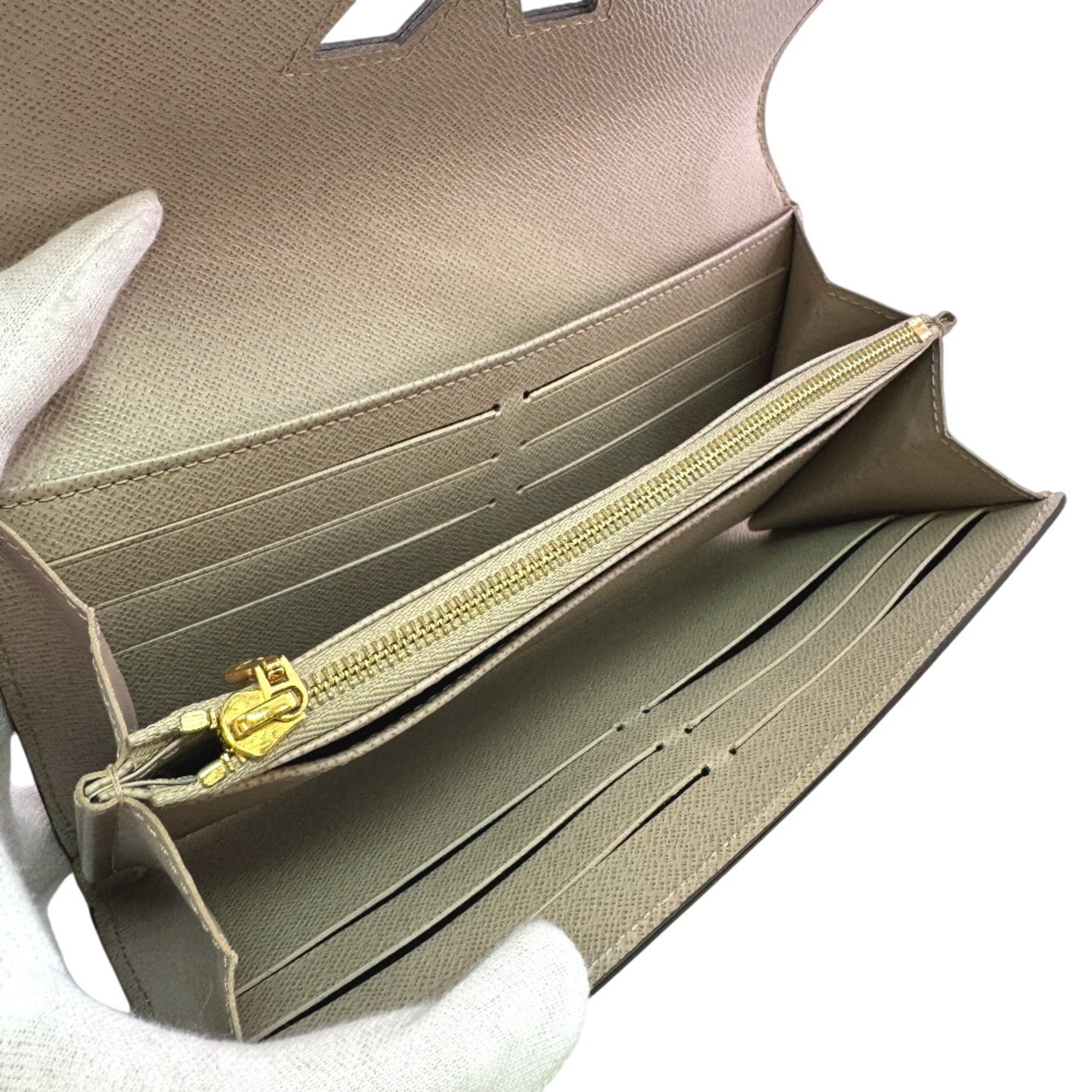 Louis Vuitton Beige Galle Leather Long Wallet (Tri-Fold) (Pre-Owned)