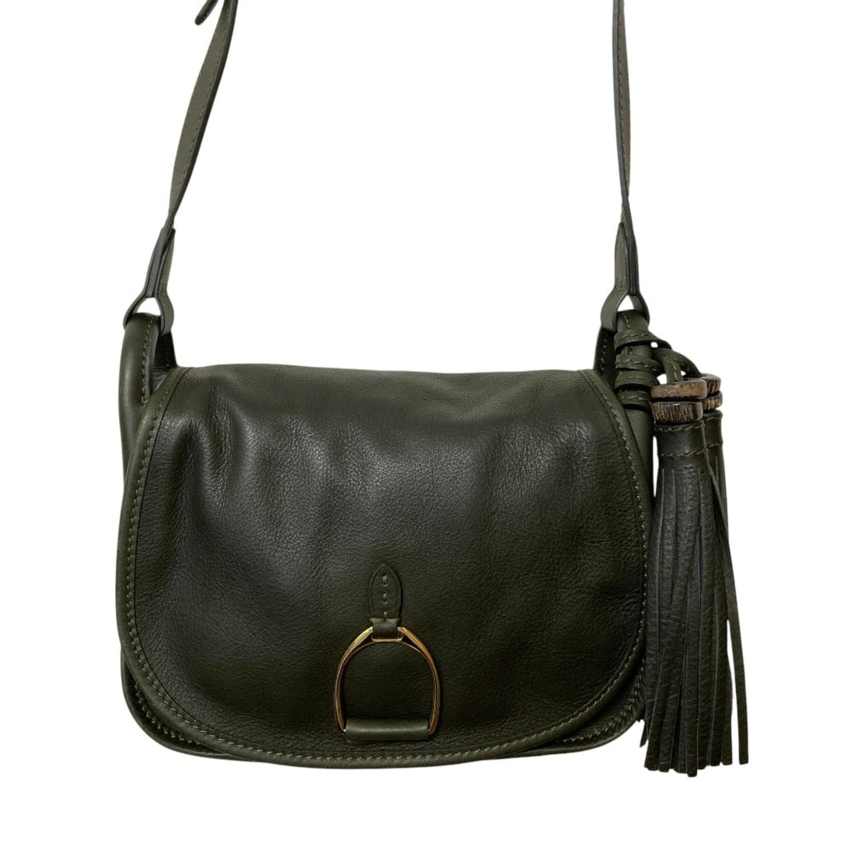 Ralph Lauren Dark Green Leather Saddle Bag Shoulder Bag (Pre-Owned)