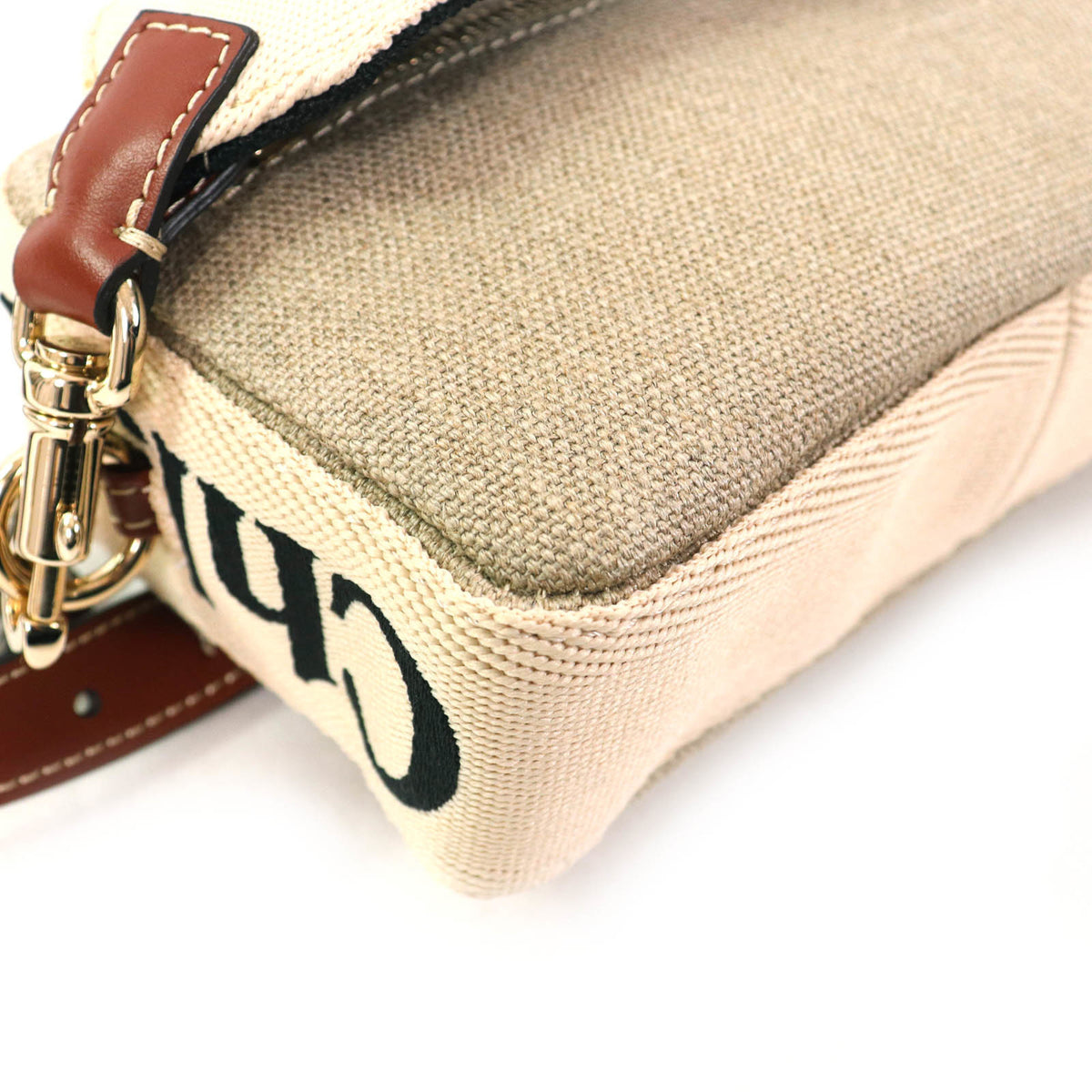 Chloé Beige Brown Linen Pouch Shoulder Bag (Pre-Owned)