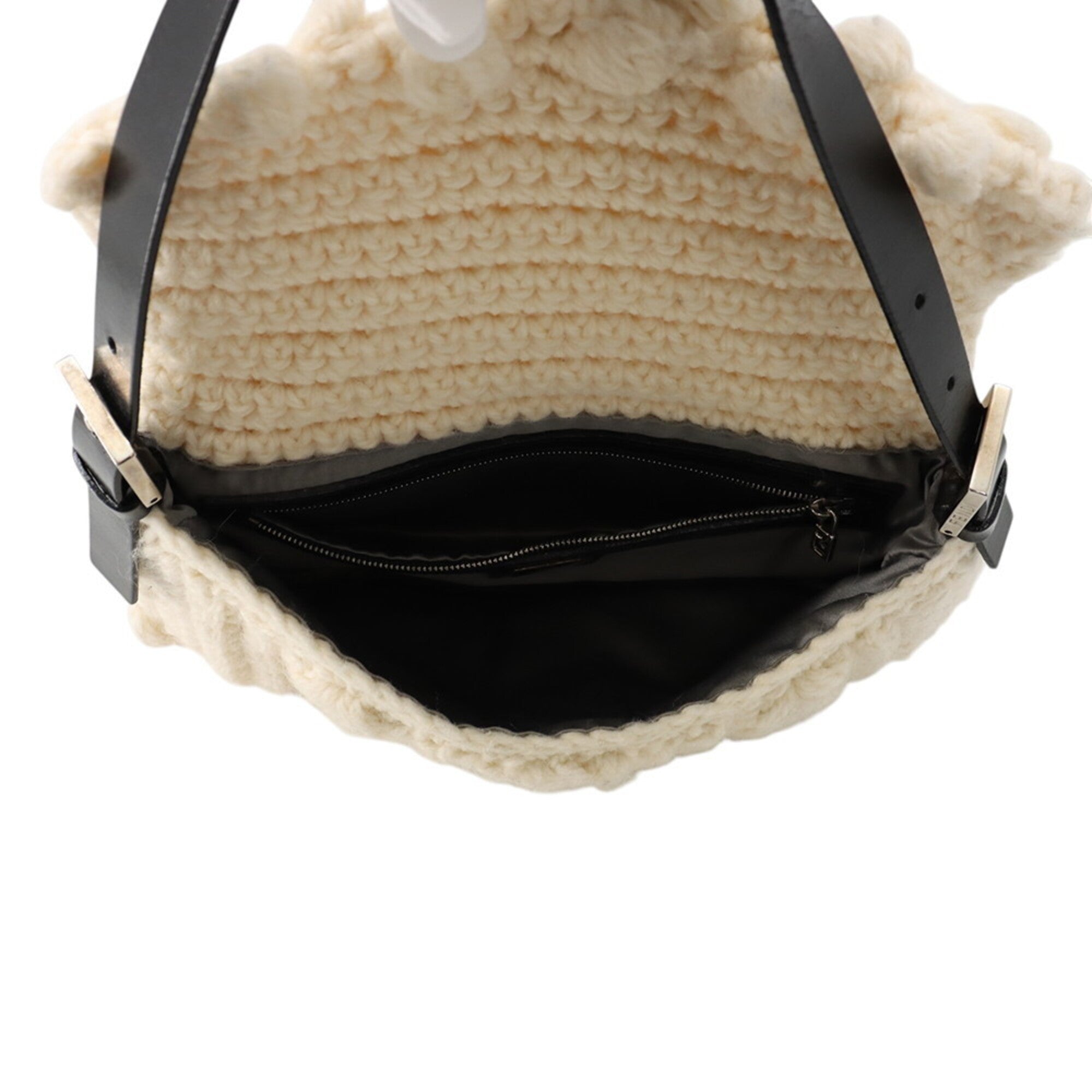 Fendi Black White Wool Leather Handbag (Pre-Owned)