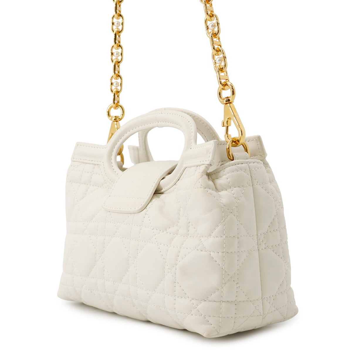 Christian Dior White Leather Artificial Pearl Handbag (Pre-Owned)