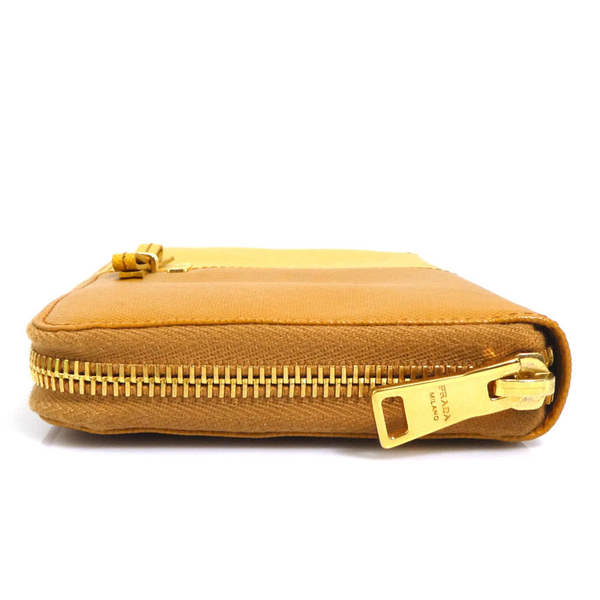 Prada Brown Yellow Leather Long Wallet (Bi-Fold) (Pre-Owned)