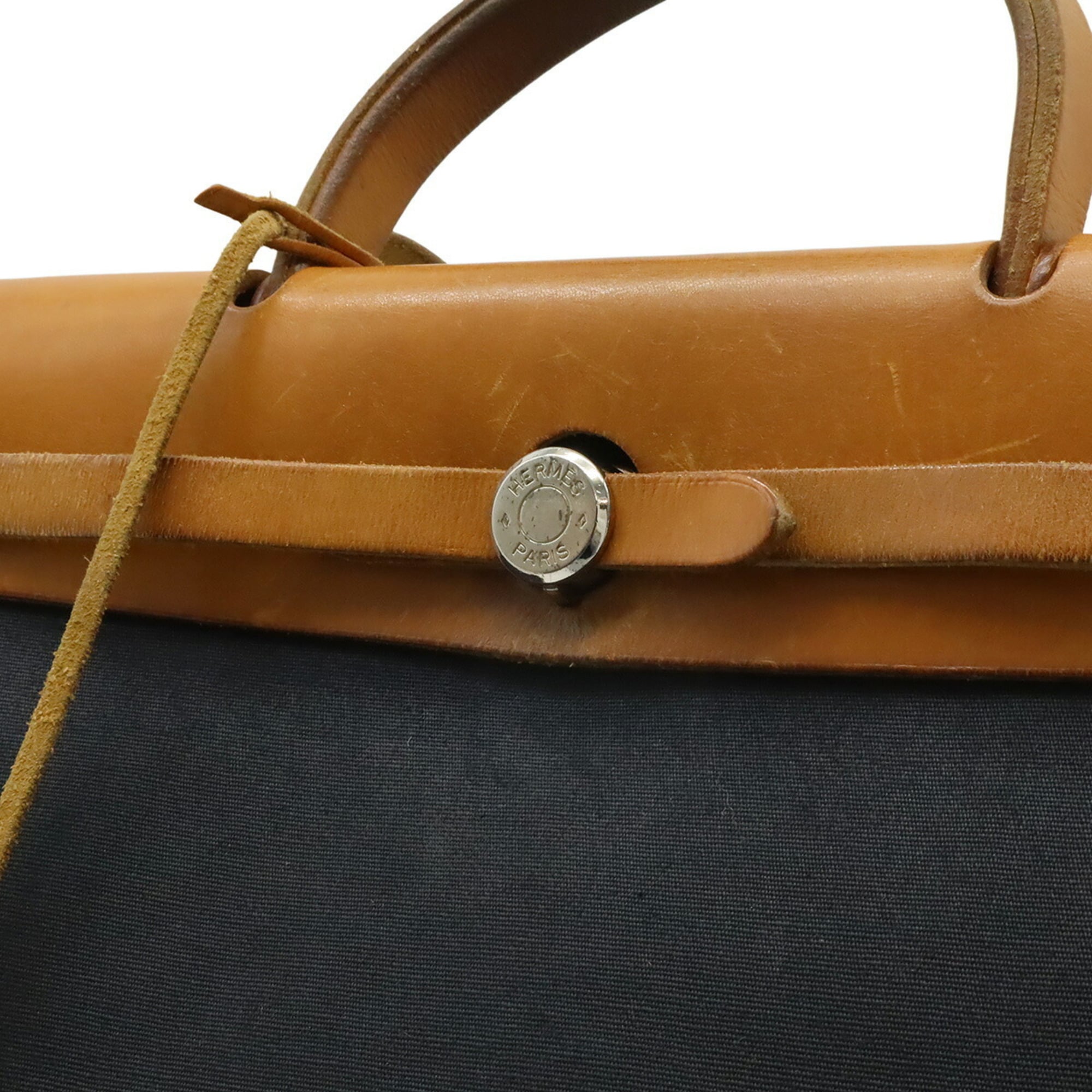 Hermes Beige Black Toile Officier Handbag Shoulder Bag (Pre-Owned)