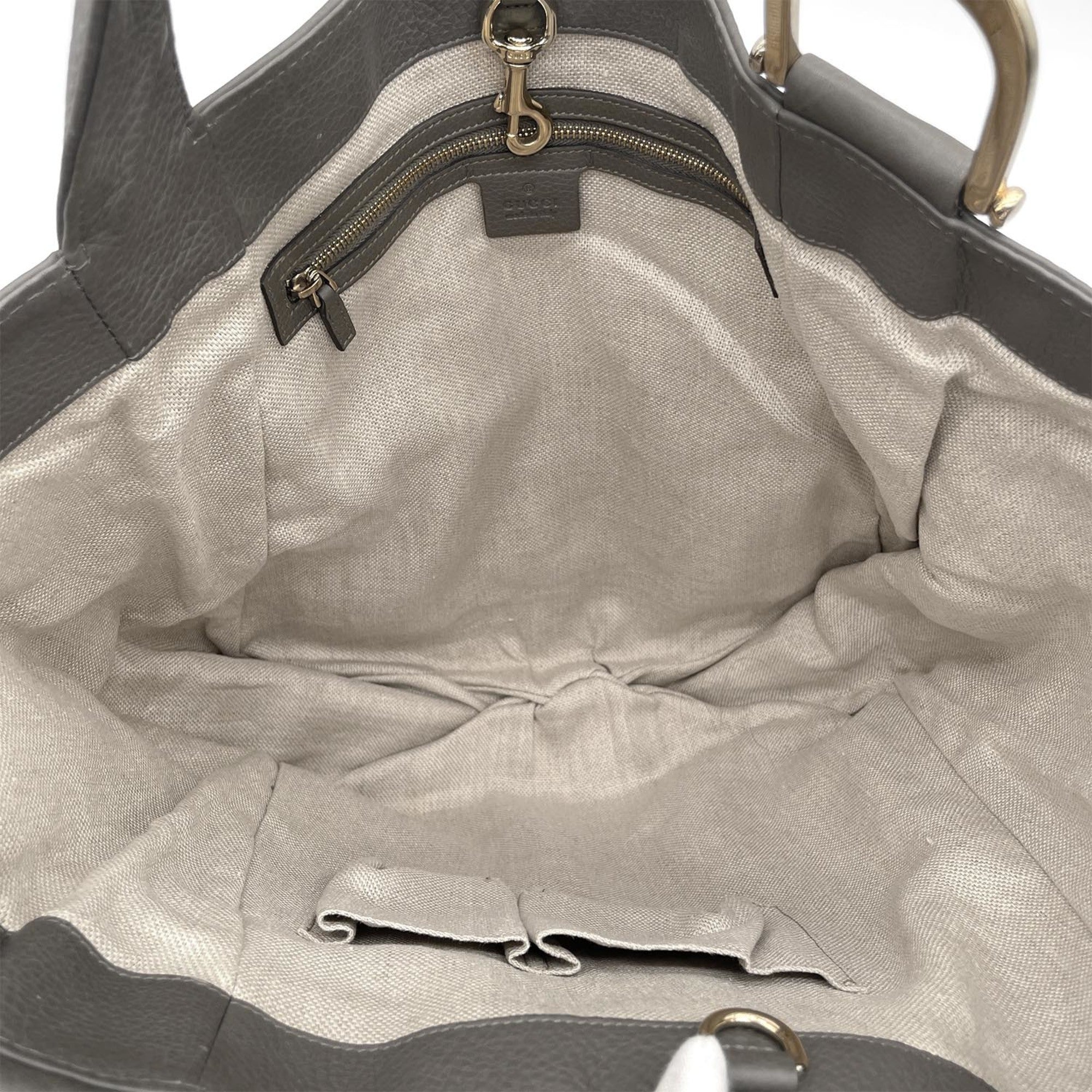 Gucci Horsebit Gray Leather Tote Bag (Pre-Owned)