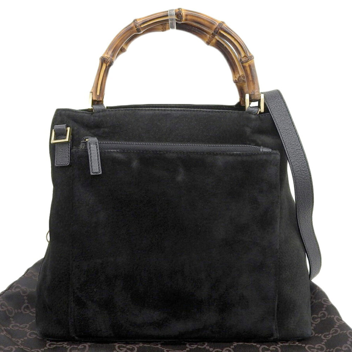 Gucci Black Suede Bamboo Handbag (Pre-Owned)