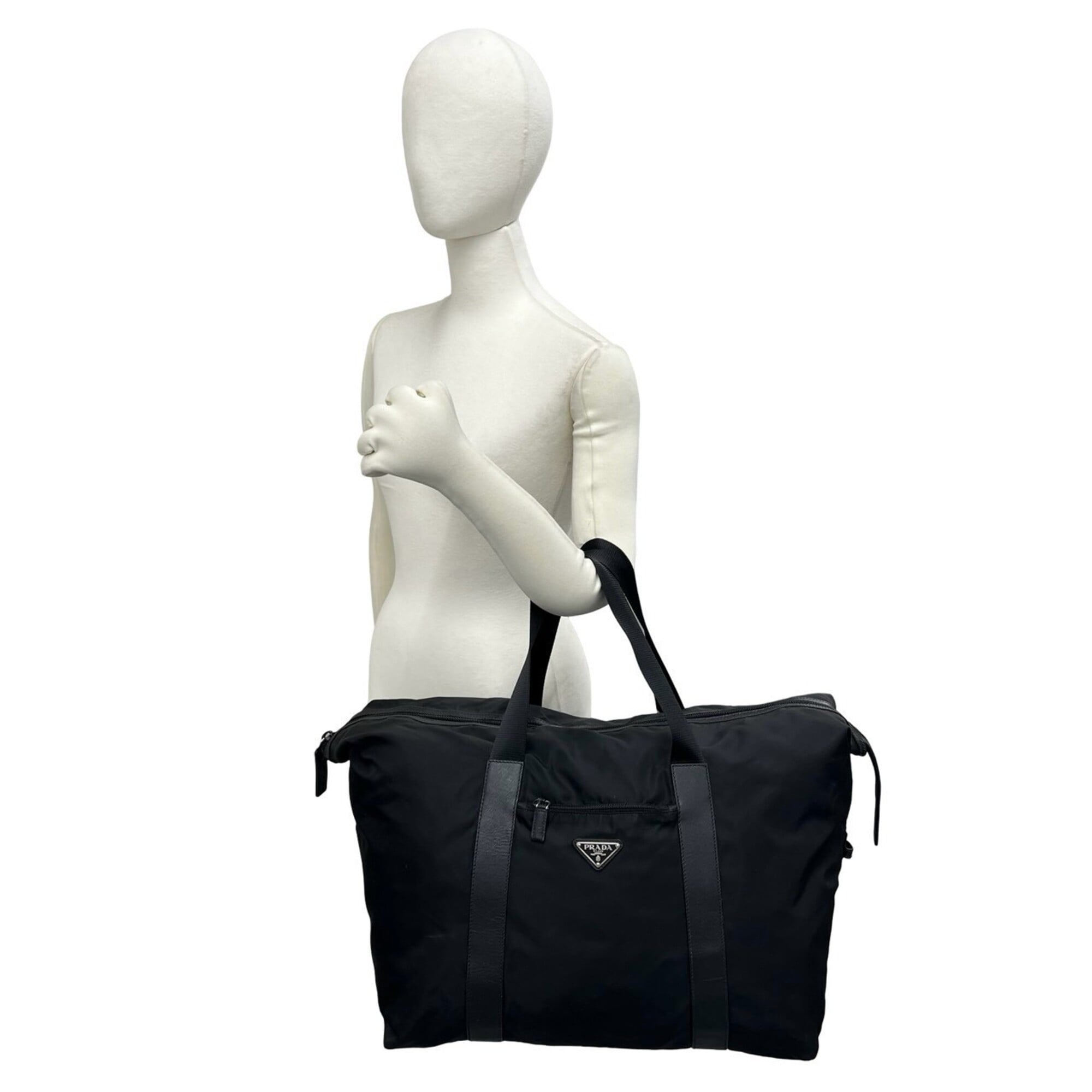 Prada Black Nylon Leather Boston Bag (Pre-Owned)