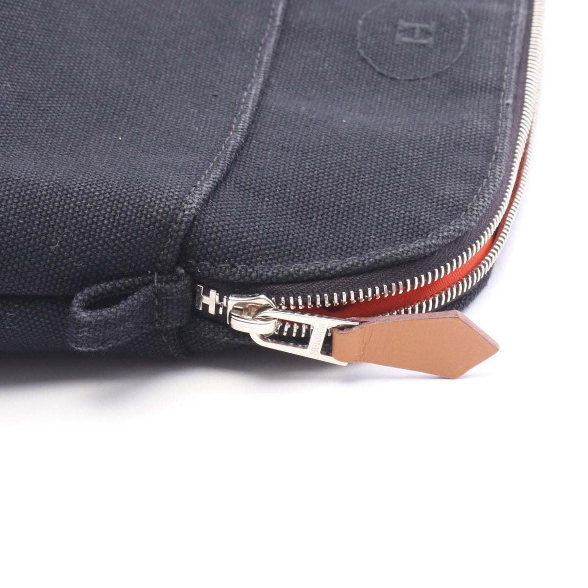 Hermes Black Brown Canvas Leather Pouch (Pre-Owned)