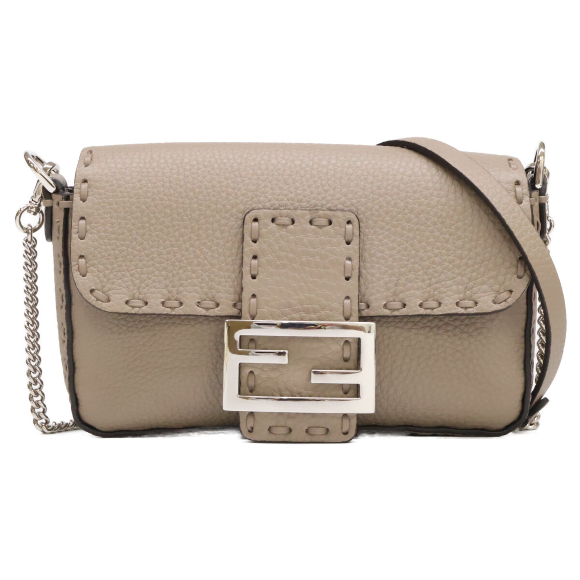 Fendi Silver Leather Handbag Shoulder Bag (Pre-Owned)