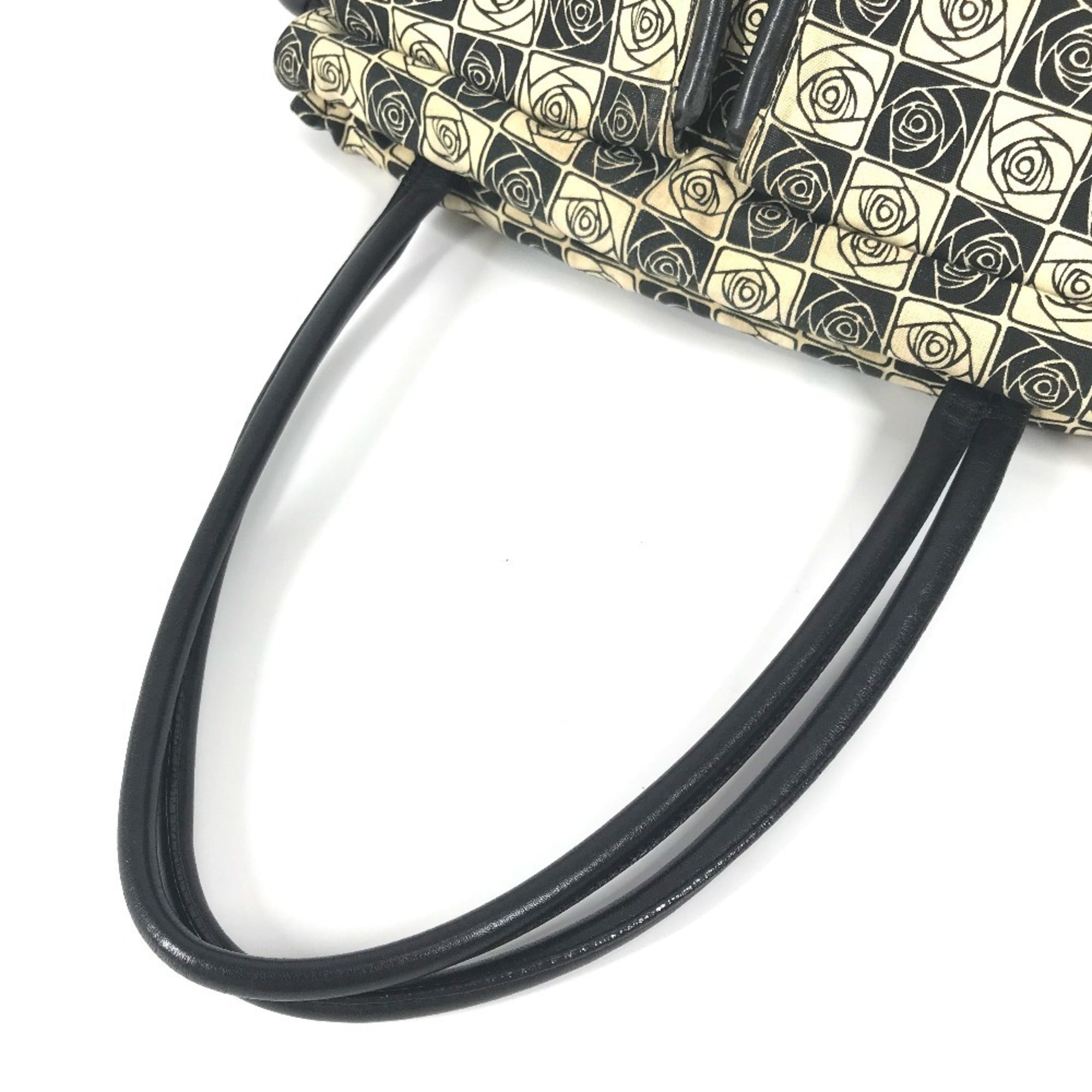 Chanel Camellia Black White Canvas Shoulder Bag Tote Bag (Pre-Owned)