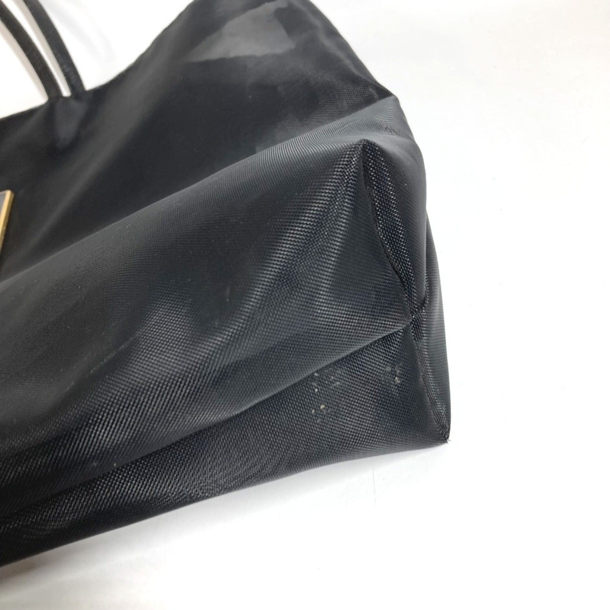 Fendi Black Gold Mesh Leather Handbag Shoulder Bag Tote Bag (Pre-Owned)