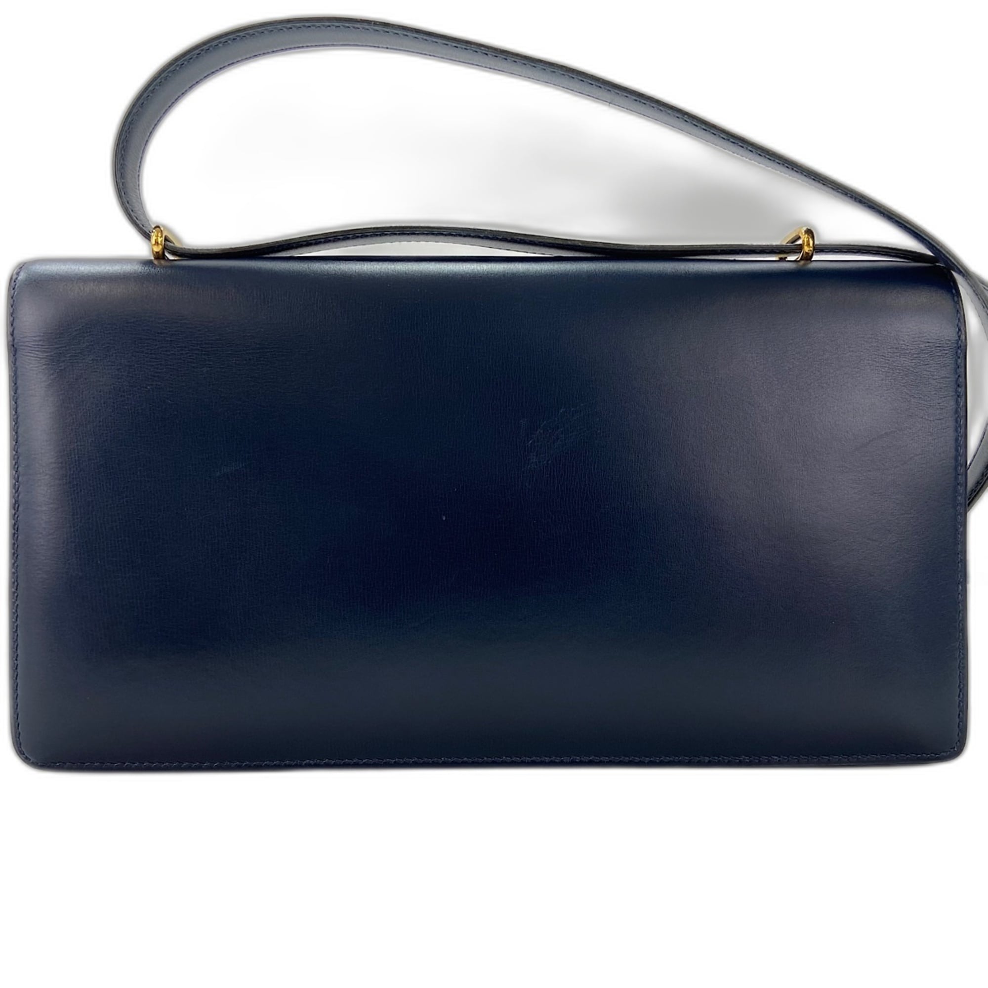 Hermes Navy Box Calf Leather Shoulder Bag (Pre-Owned)
