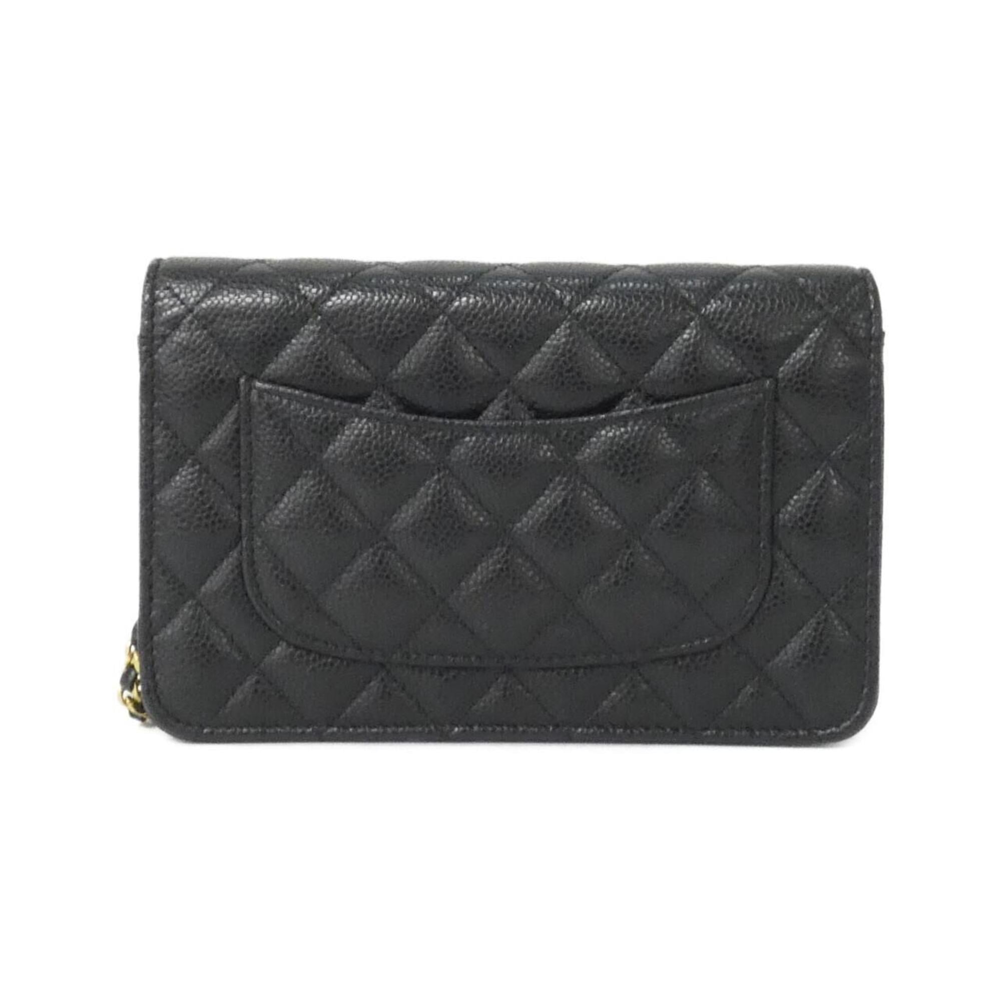 Chanel Black Grained Calfskin Chain/Shoulder Wallet (Pre-Owned)