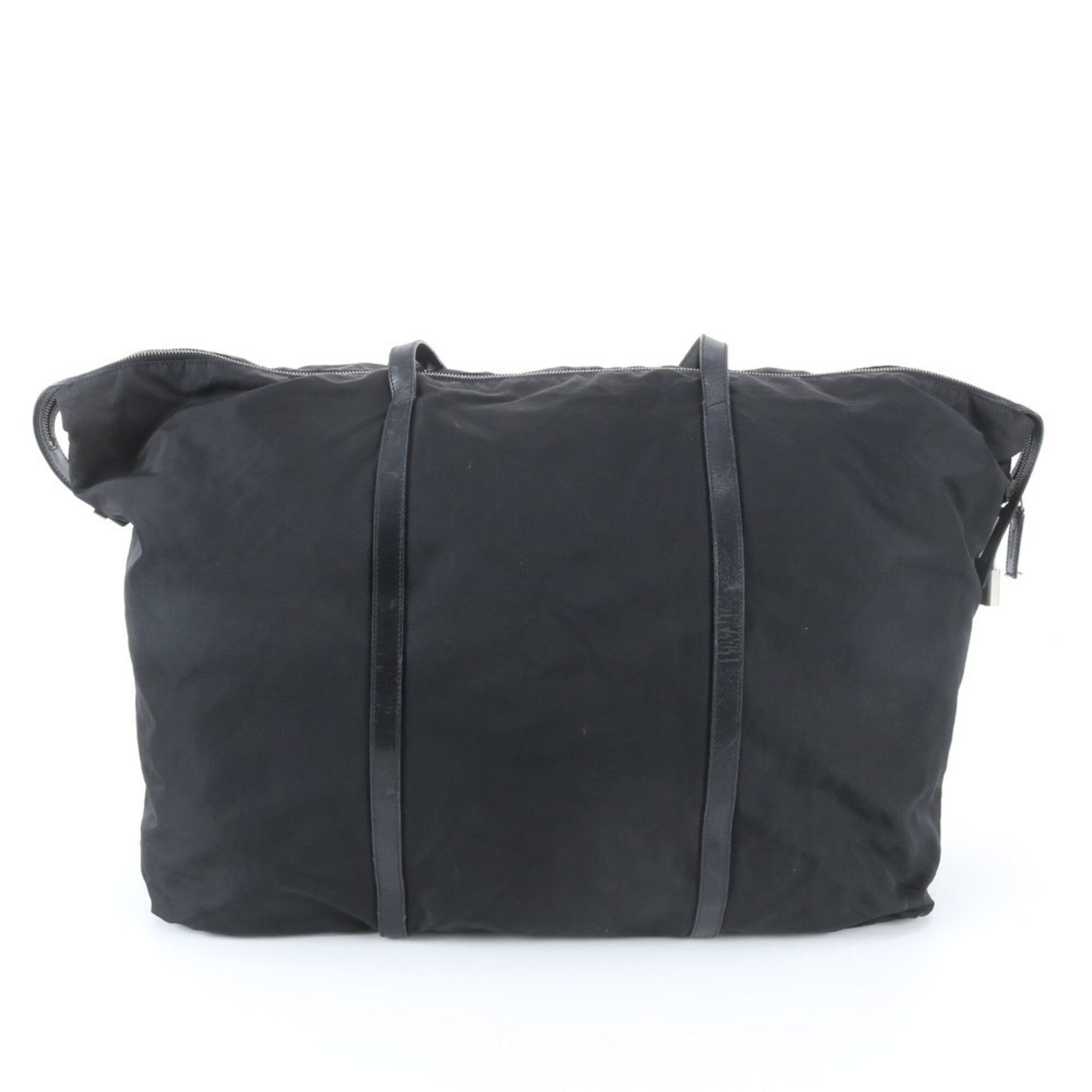 Prada Black Nylon Leather Boston Bag Tote Bag (Pre-Owned)