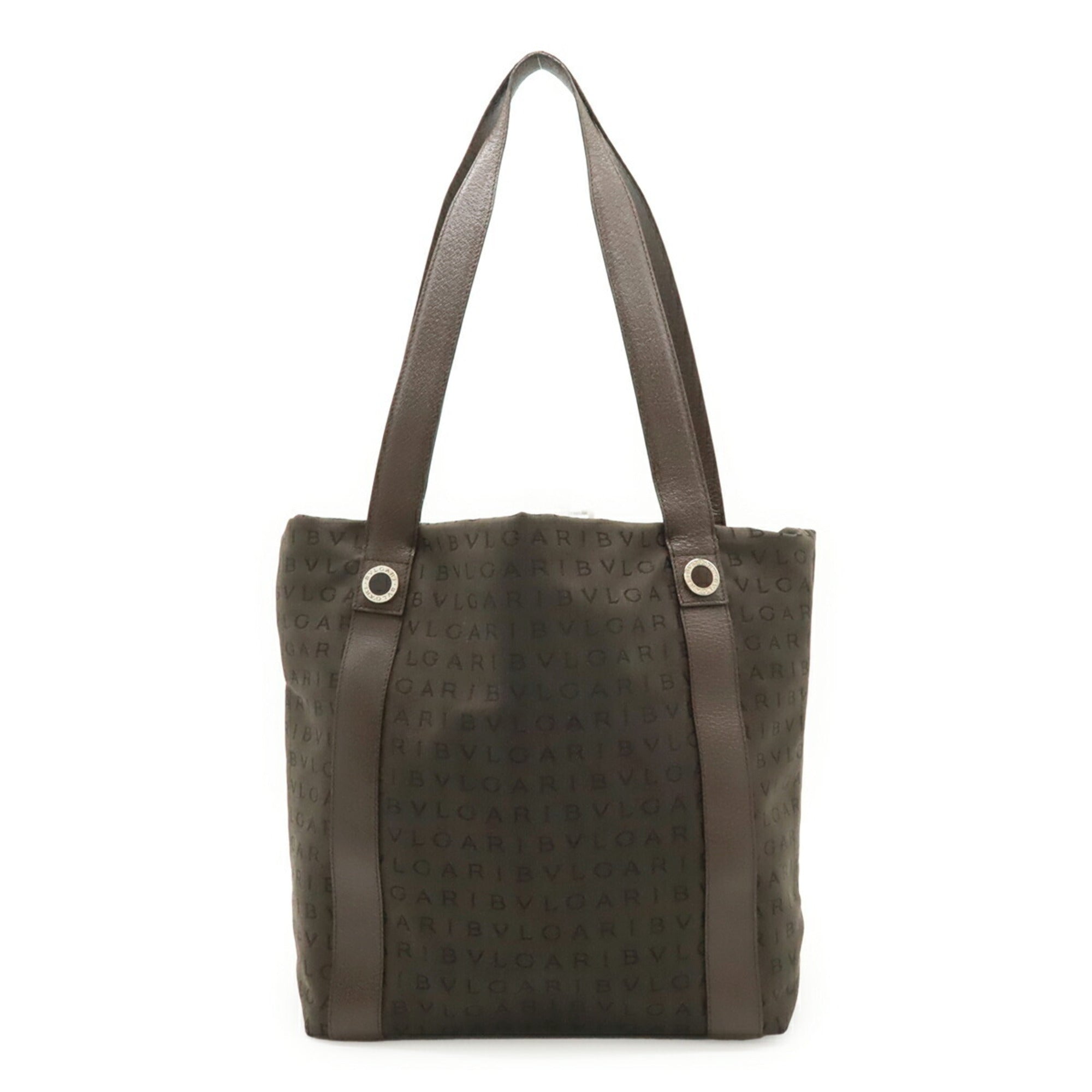 Bvlgari Logomania Dark Brown Canvas Leather Handbag Shoulder Bag Tote Bag (Pre-Owned)