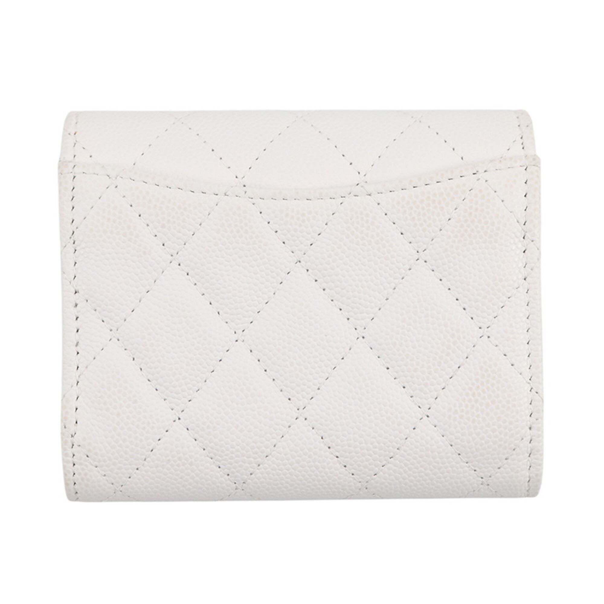 Chanel White Grained Calfskin Wallet (Tri-Fold) (Pre-Owned)