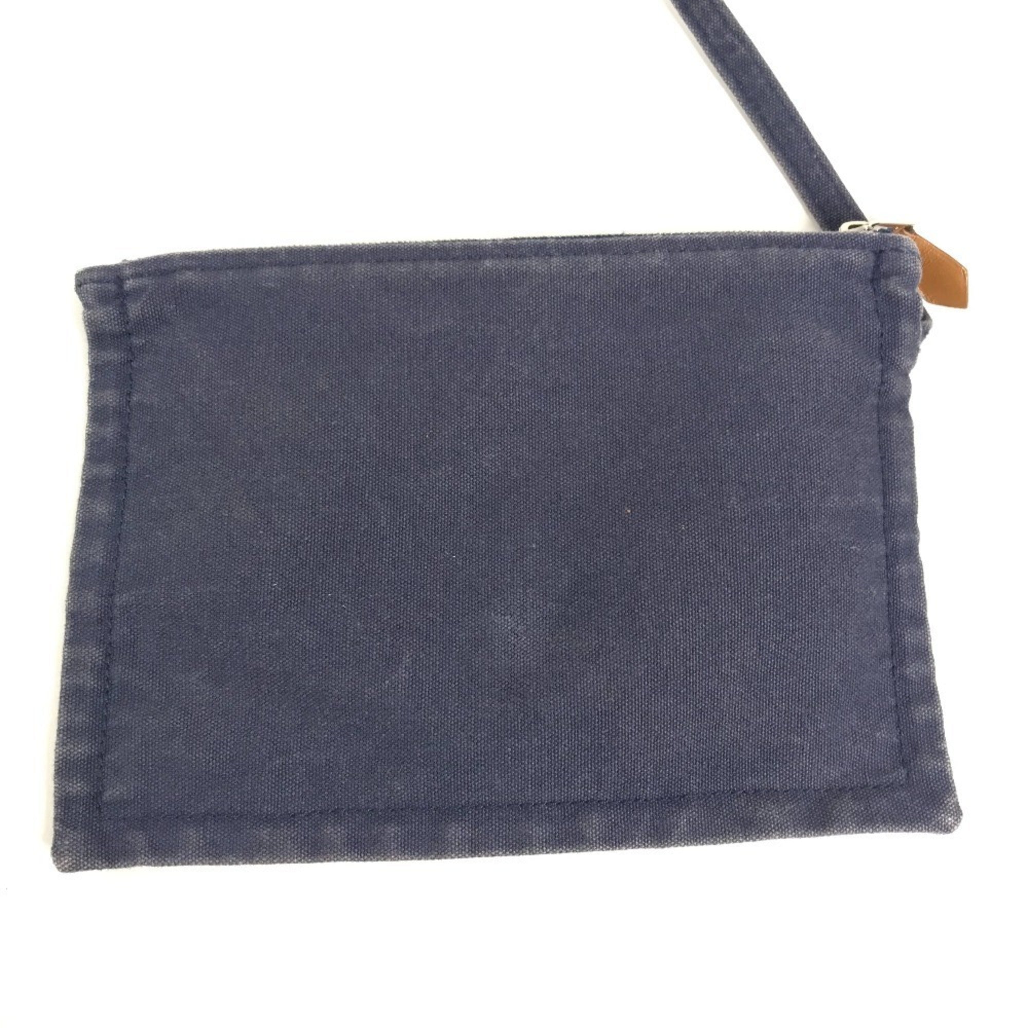 Hermes Black Blue Cotton Handbag Pouch Shoulder Bag Tote Bag (Pre-Owned)