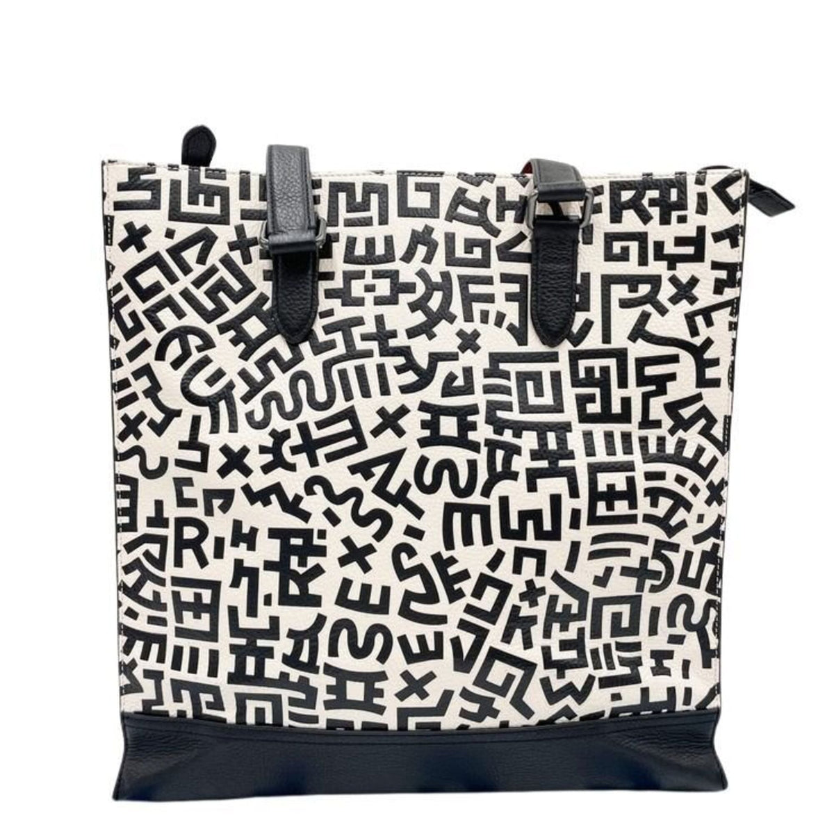 Coach Black White Leather Tote Bag (Pre-Owned)