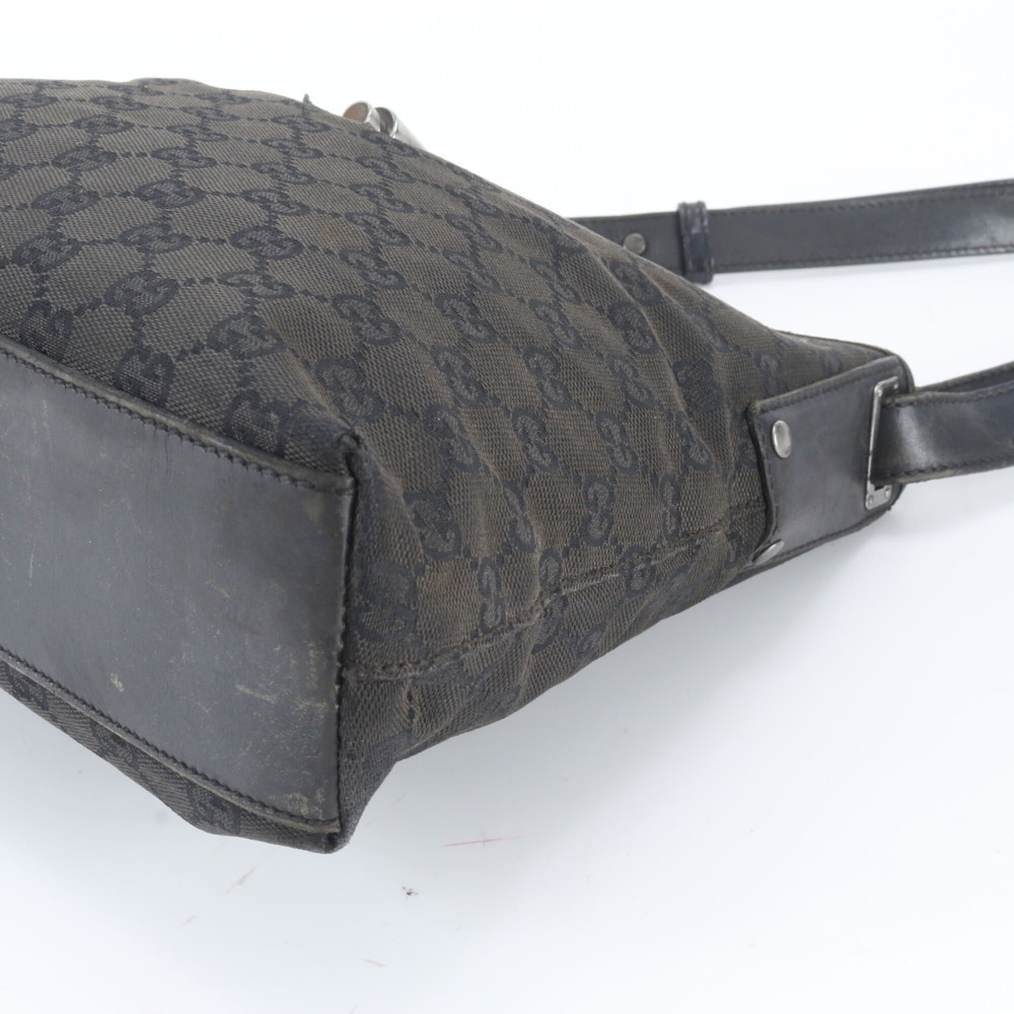Gucci Black Leather Canvas Shoulder Bag Tote Bag (Pre-Owned)