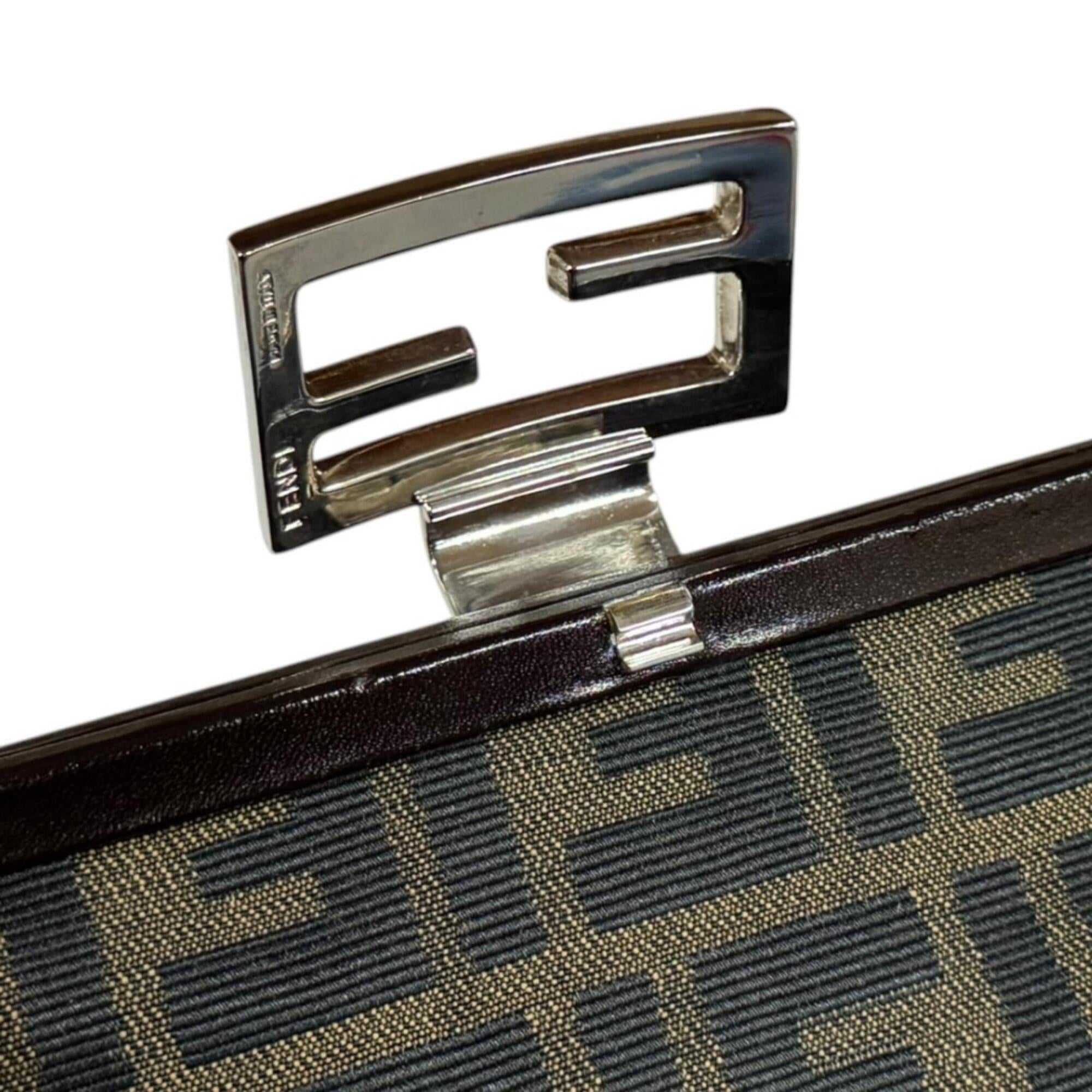 Fendi Zucca Black Brown Canvas Handbag Shoulder Bag (Pre-Owned)