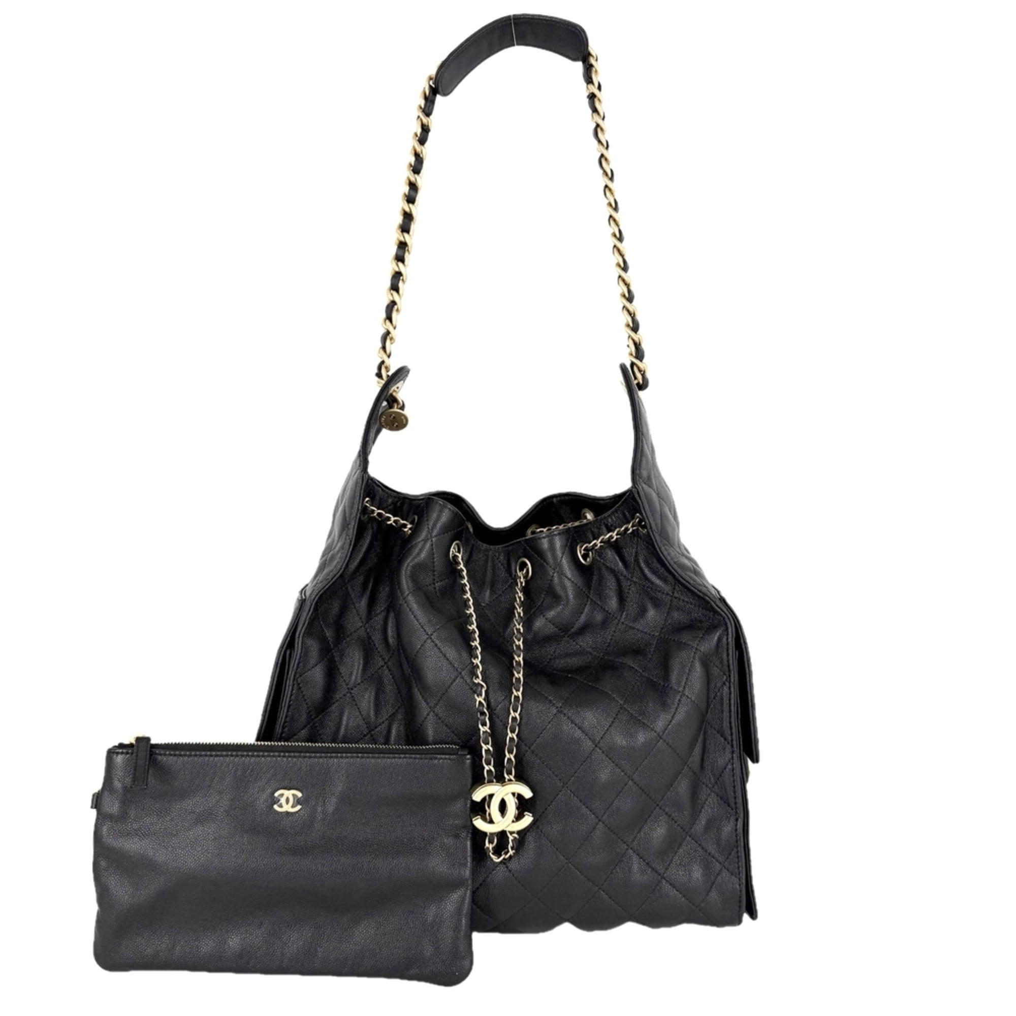 Chanel Matelasse Black Grained Calfskin Handbag Pouch Shoulder Bag (Pre-Owned)