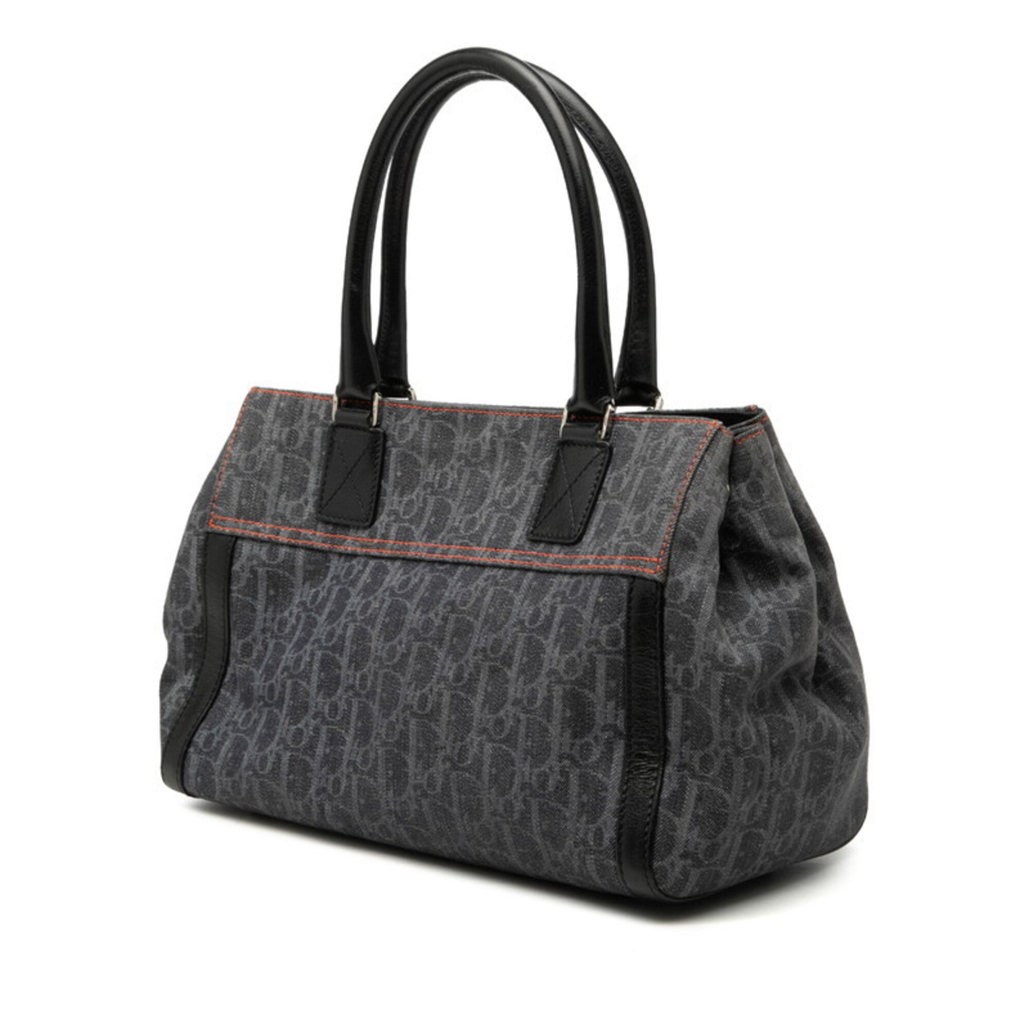 Christian Dior Gray Orange Denim Leather Handbag (Pre-Owned)
