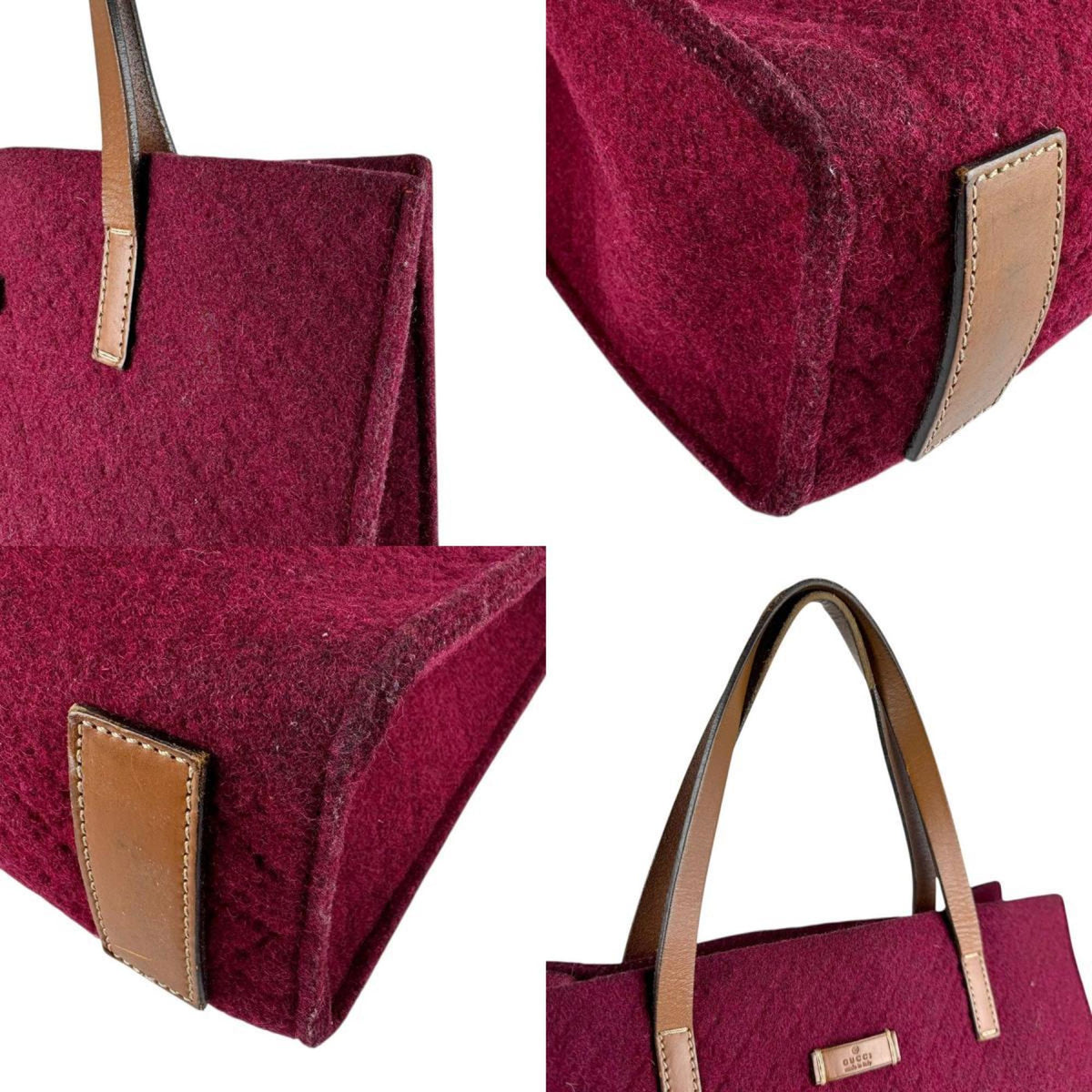 Gucci Bordeaux Brown Felt Leather Handbag (Pre-Owned)