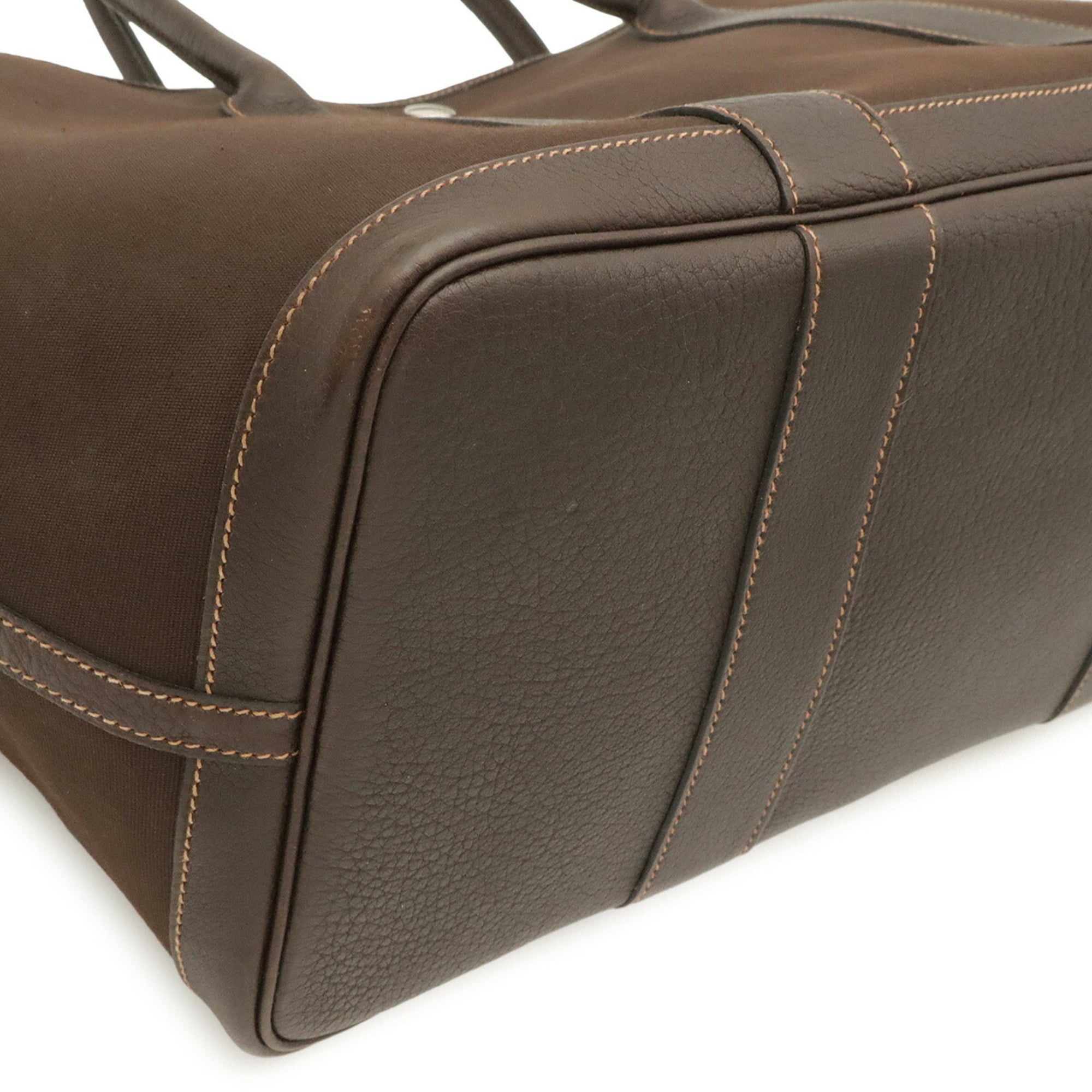 Hermes Dark Brown Toile Officier Leather Handbag Shoulder Bag Tote Bag (Pre-Owned)