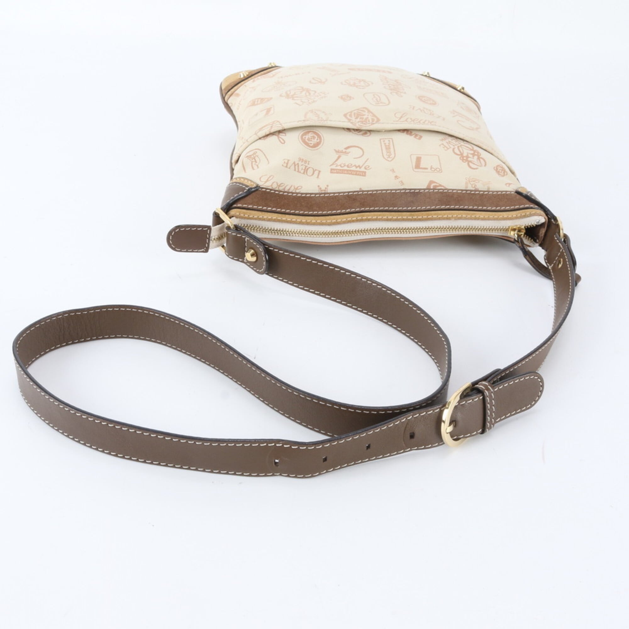 Loewe Beige Brown Leather Canvas Shoulder Bag (Pre-Owned)