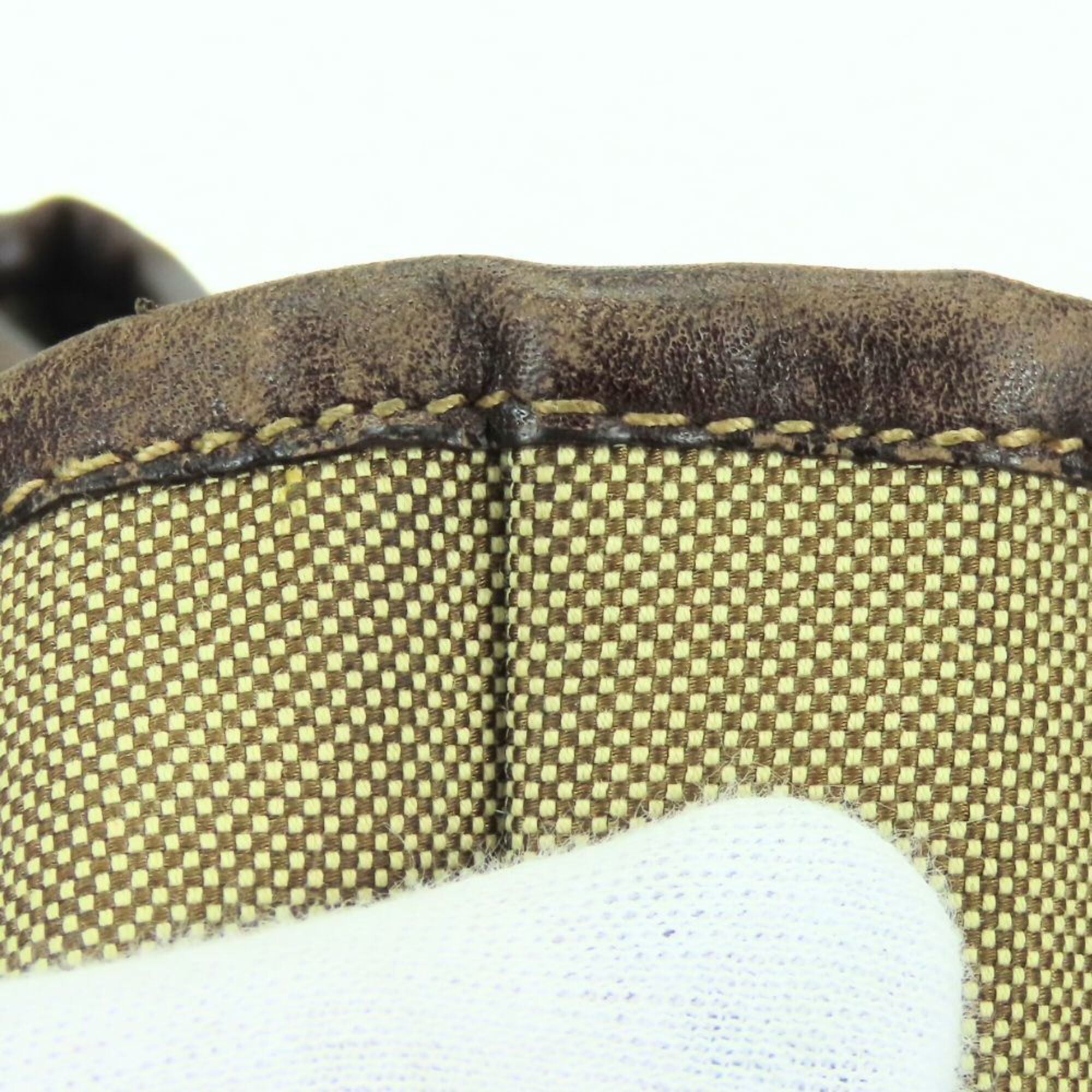 Prada Beige Brown Canvas Leather Shoulder Bag (Pre-Owned)