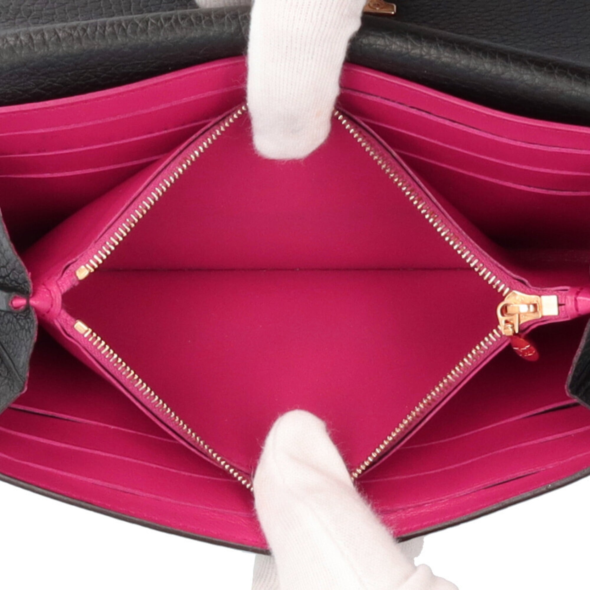 Louis Vuitton Black Fuchsia Pink Leather Long Wallet (Bi-Fold) (Pre-Owned)