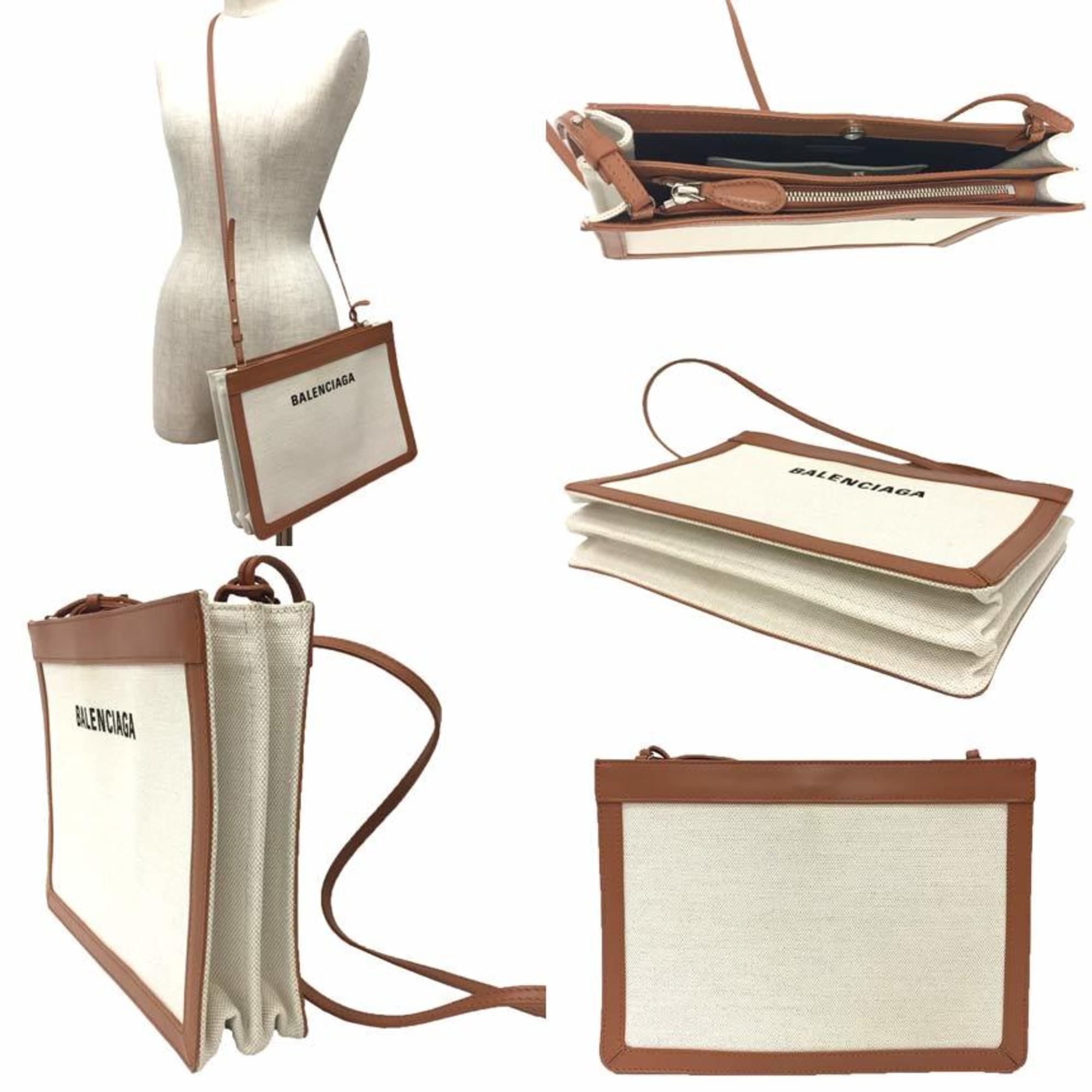 Balenciaga Brown White Canvas Leather Shoulder Bag (Pre-Owned)