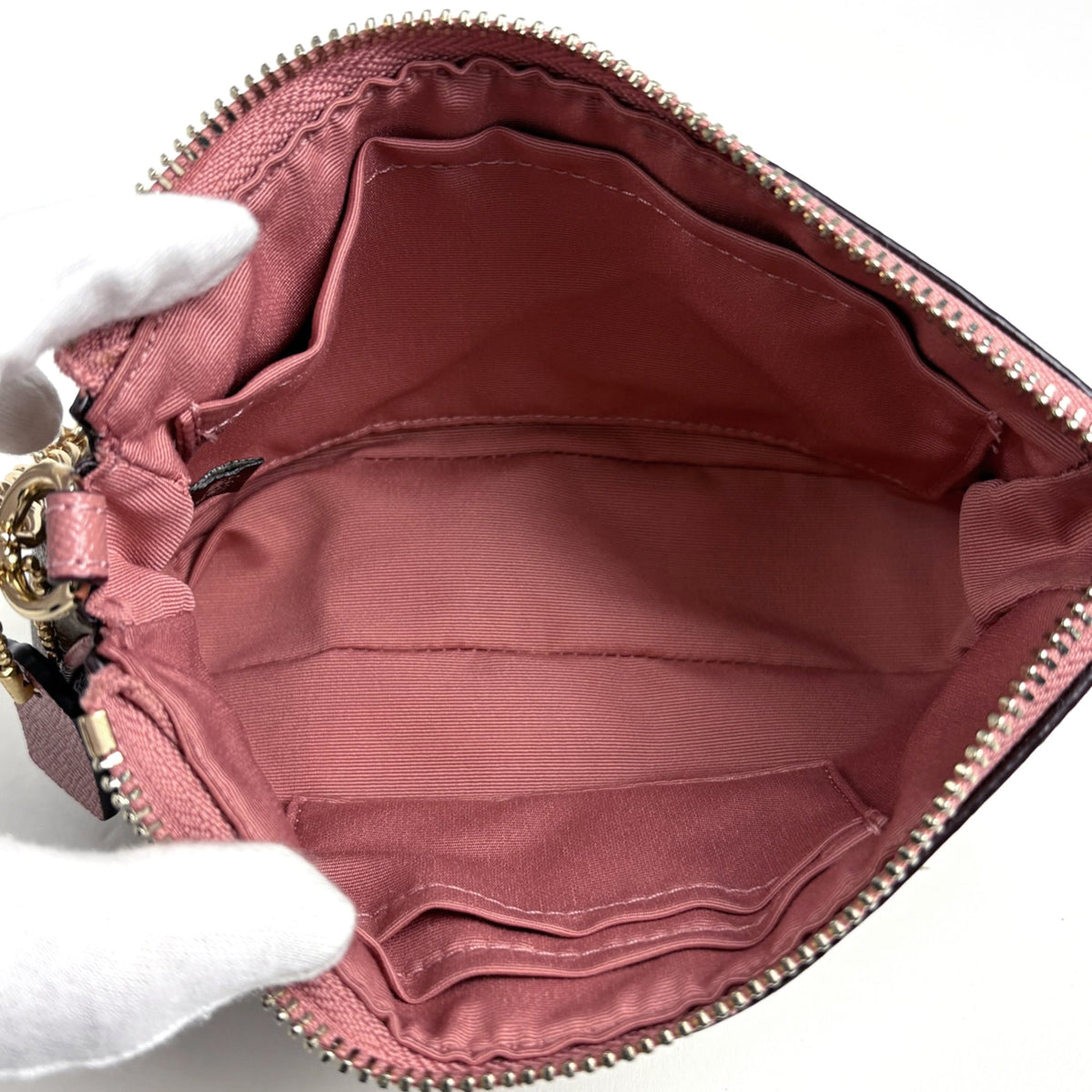 Coach Signature Brown Pink Coated Canvas Leather Handbag Pouch (Pre-Owned)