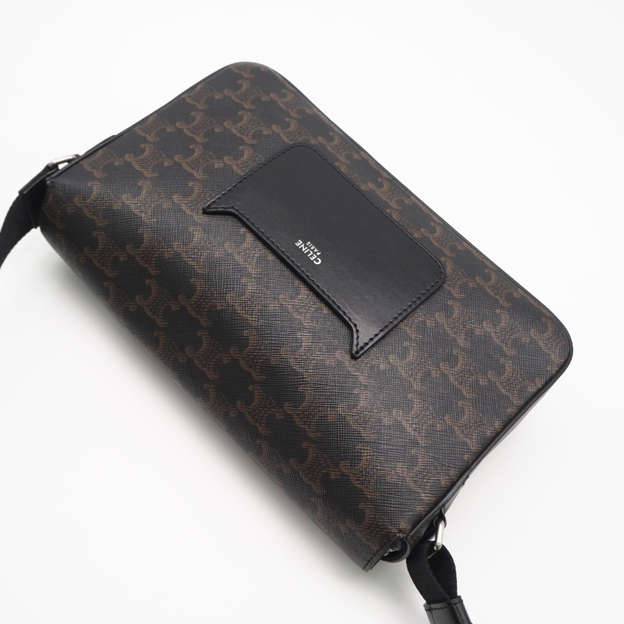 Celine Black Brown Leather Canvas Shoulder Bag (Pre-Owned)