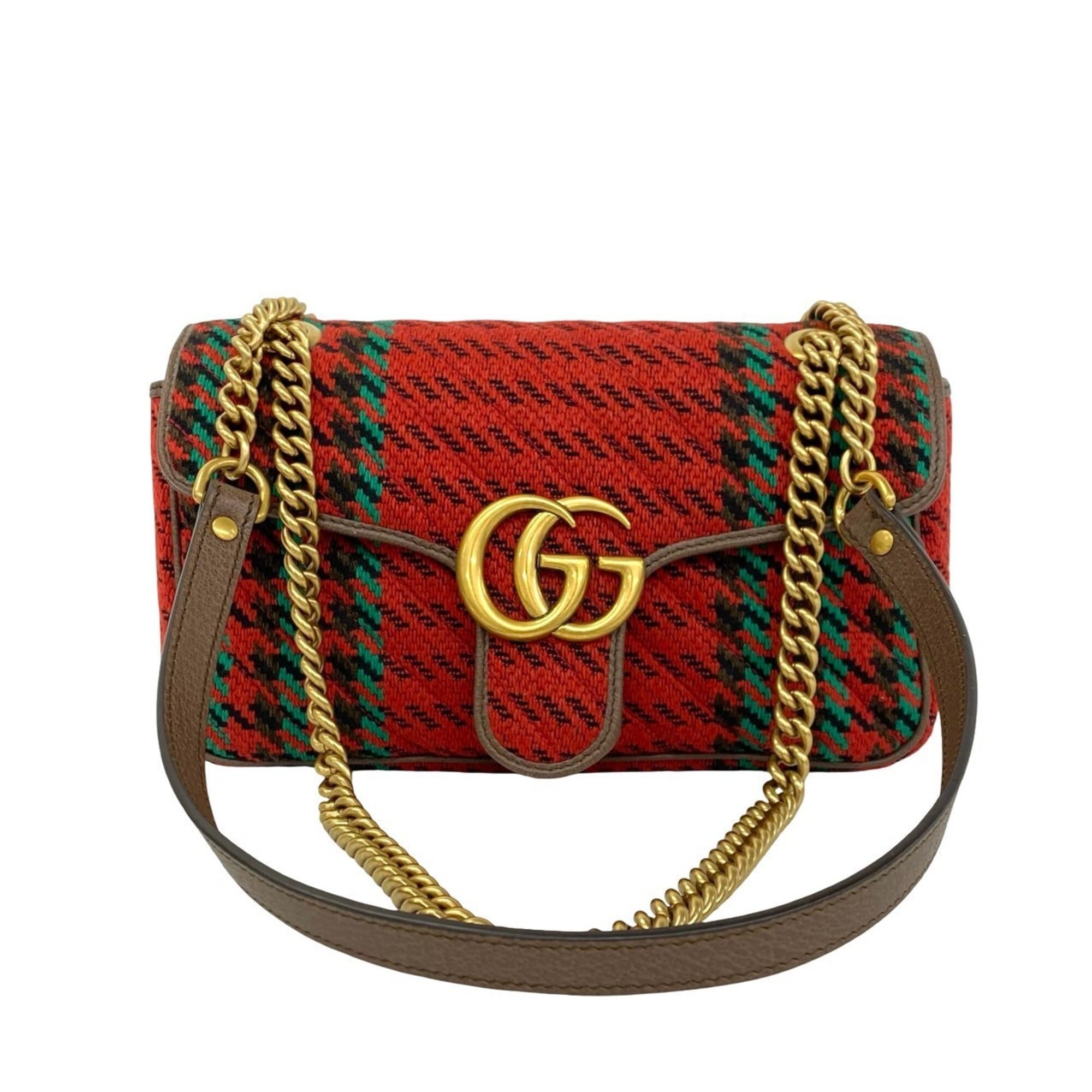 Gucci Red Color Tweed Leather Shoulder Bag (Pre-Owned)