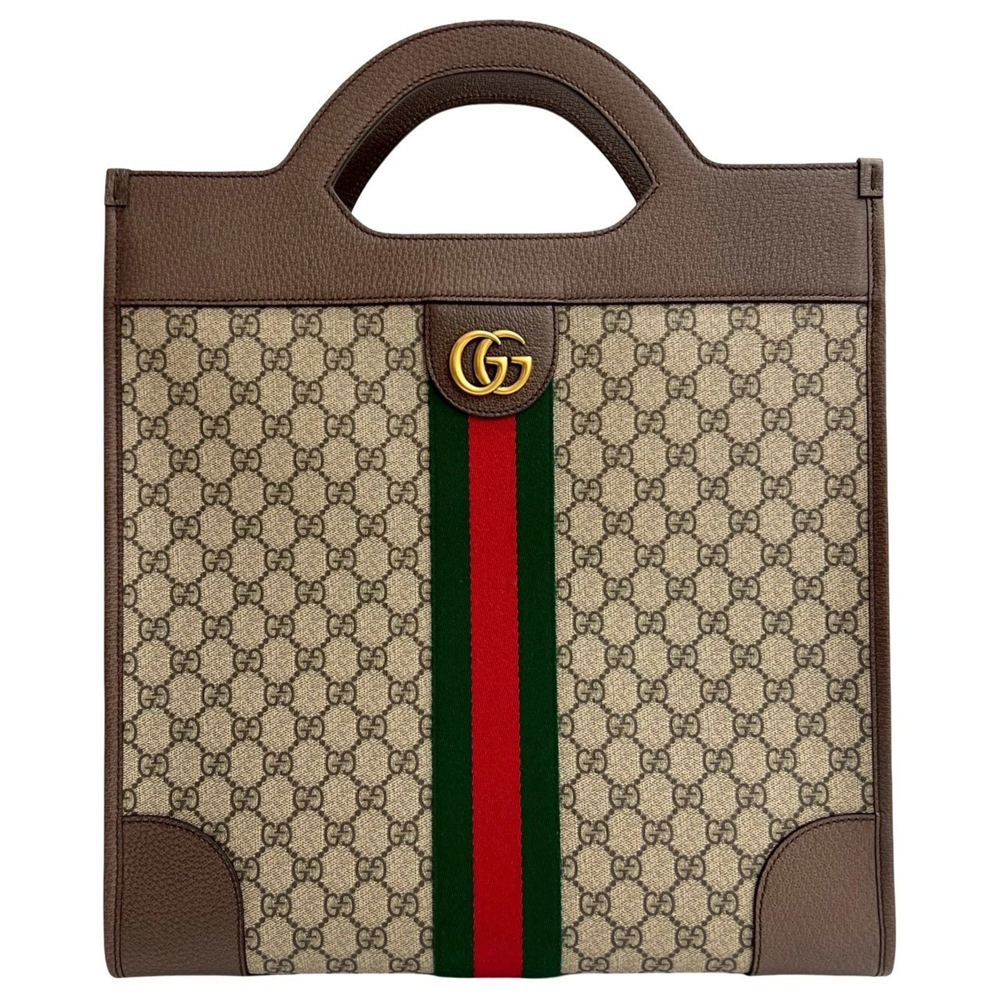 Gucci Brown Green Red Color Leather Pvc Handbag Tote Bag (Pre-Owned)