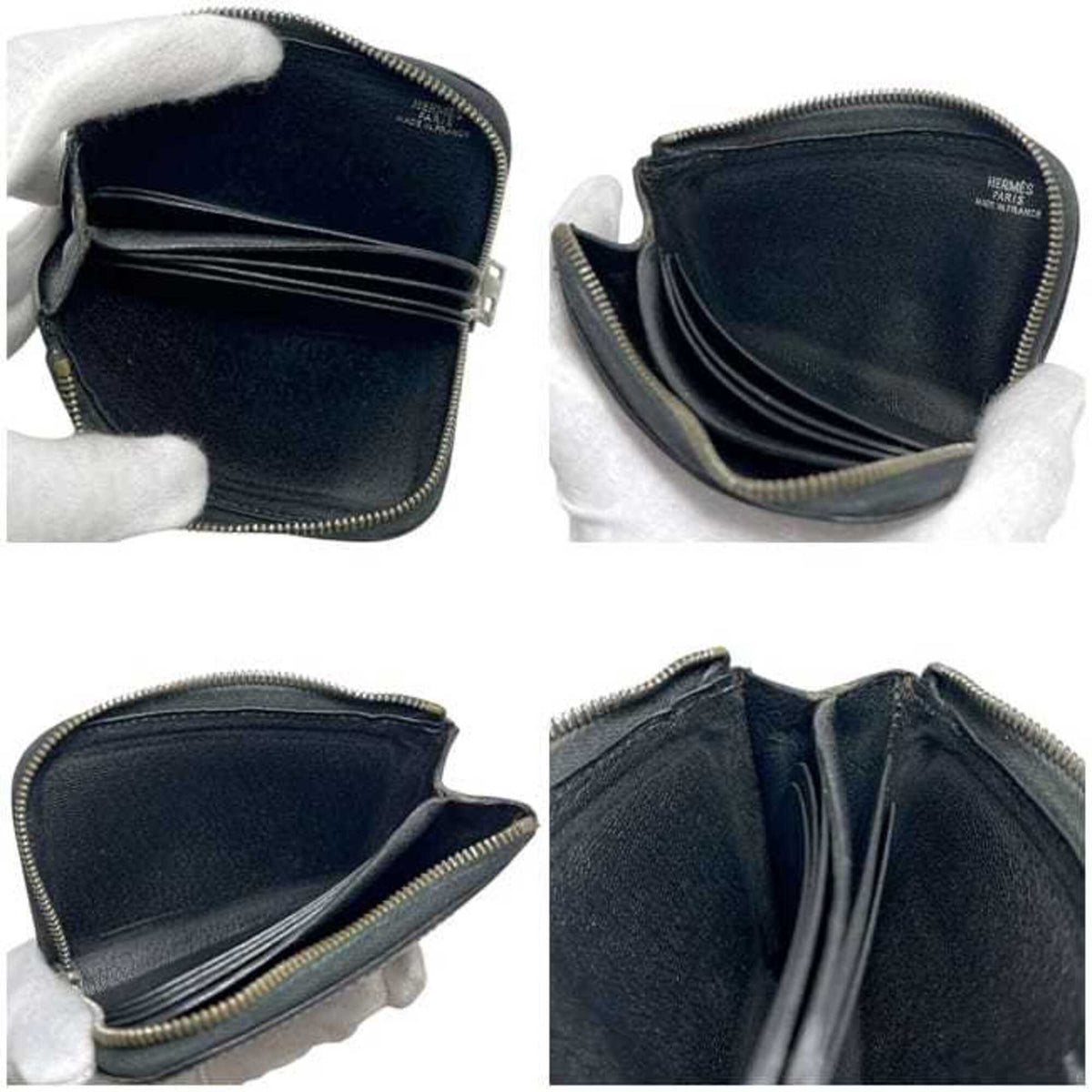 Hermes Black Box Calf Leather Coin Purse/Coin Case (Pre-Owned)