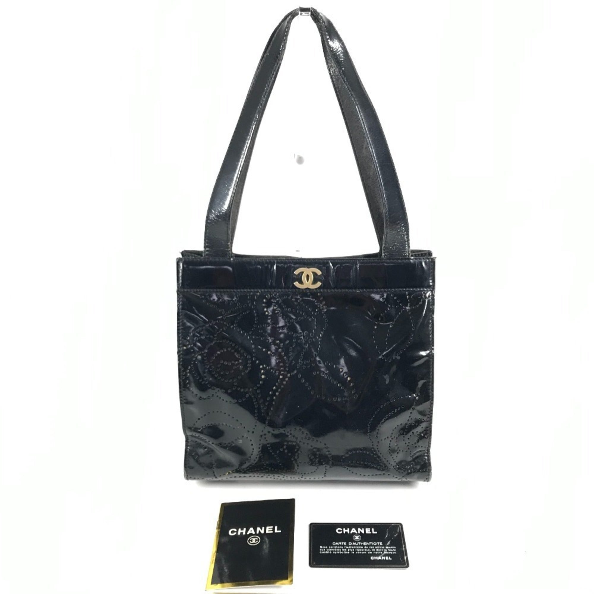 Chanel Camellia Black Patent Leather Handbag Shoulder Bag Tote Bag (Pre-Owned)
