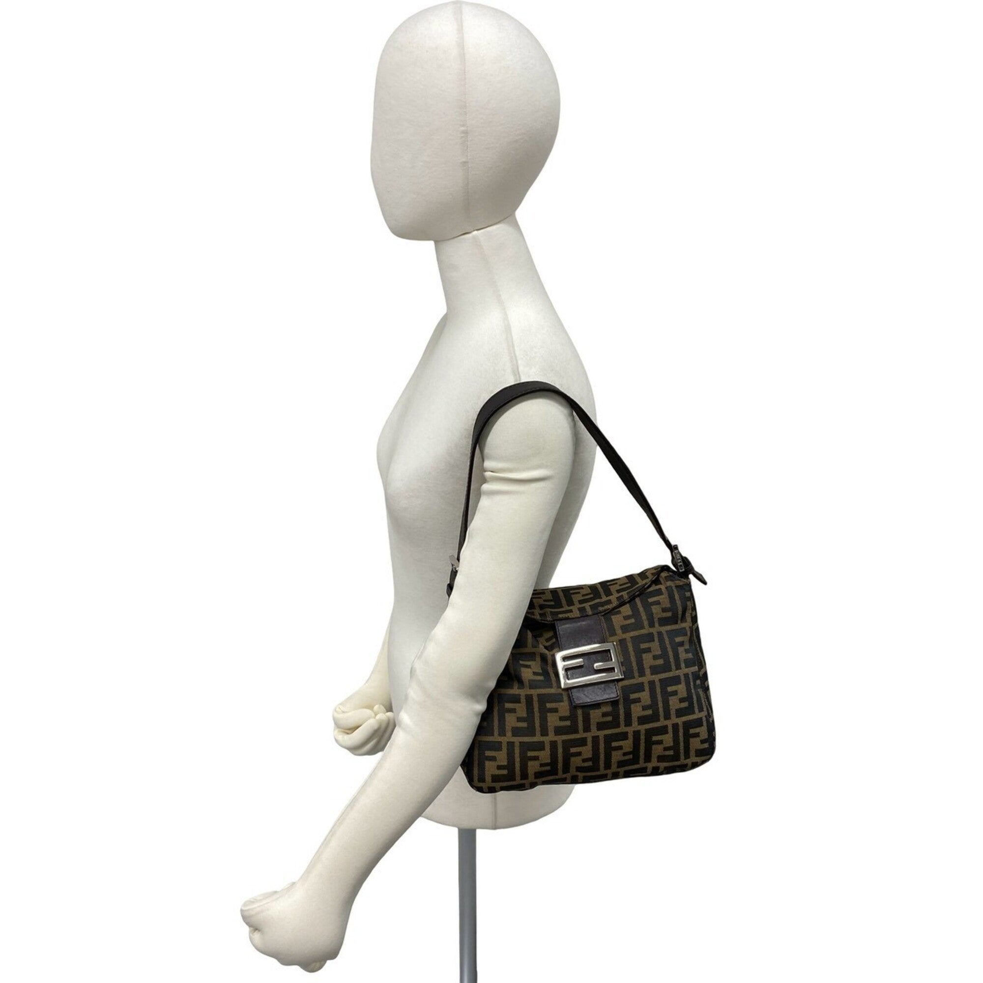 Fendi Black Brown Canvas Leather Handbag Shoulder Bag (Pre-Owned)