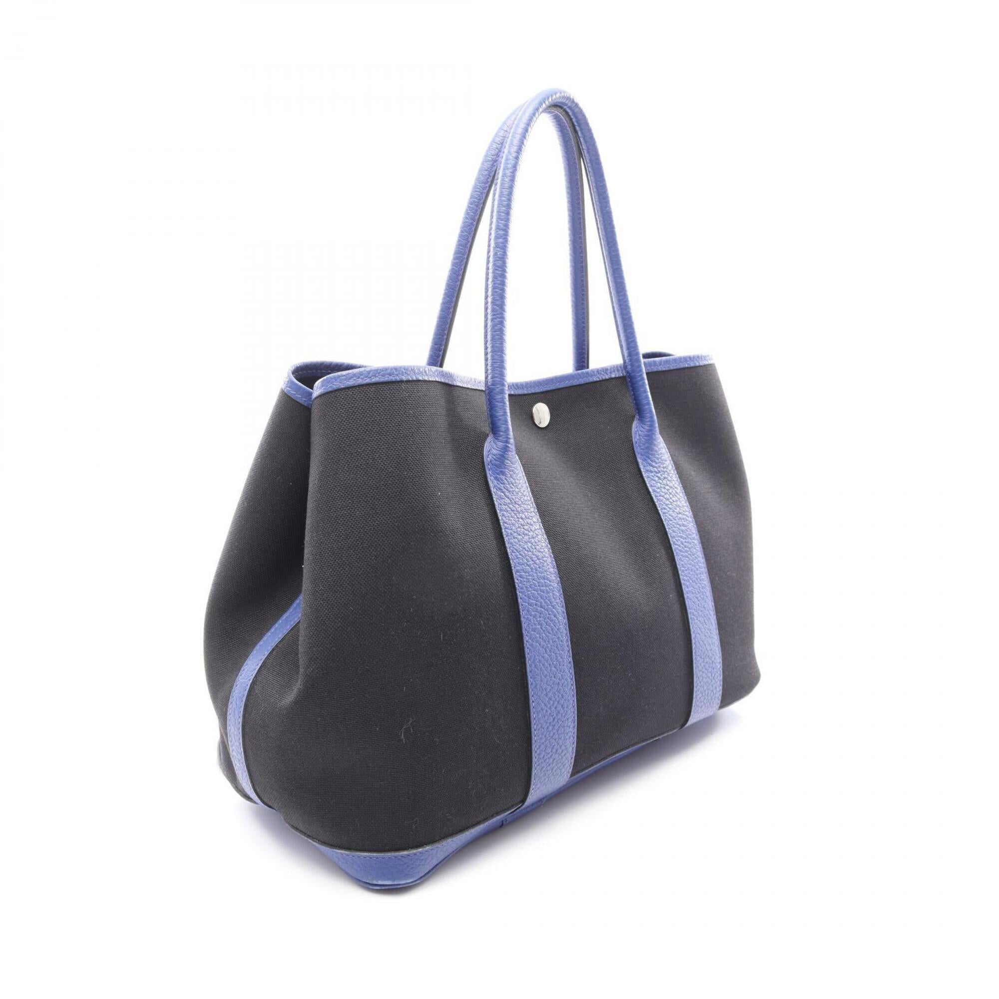 Hermes Black Blue Blue Electric Canvas Country Leather Handbag Tote Bag (Pre-Owned)
