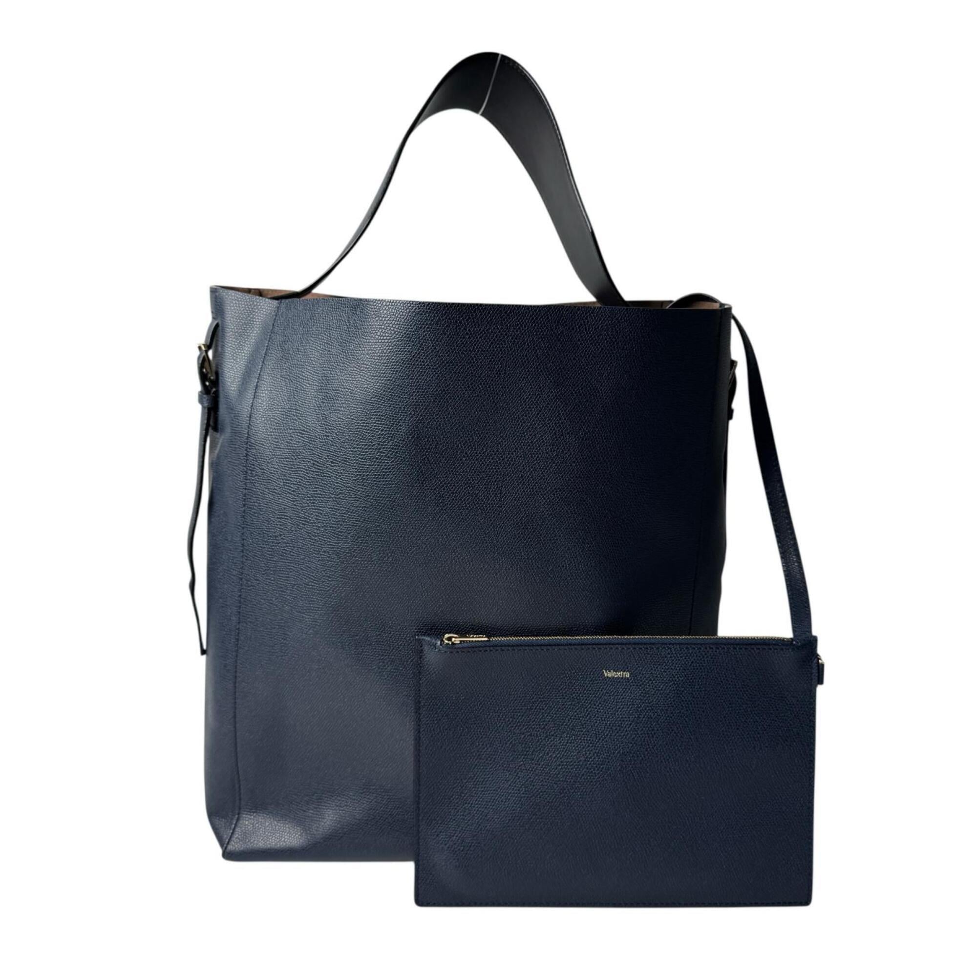 Valextra Navy Leather Pouch Tote Bag (Pre-Owned)