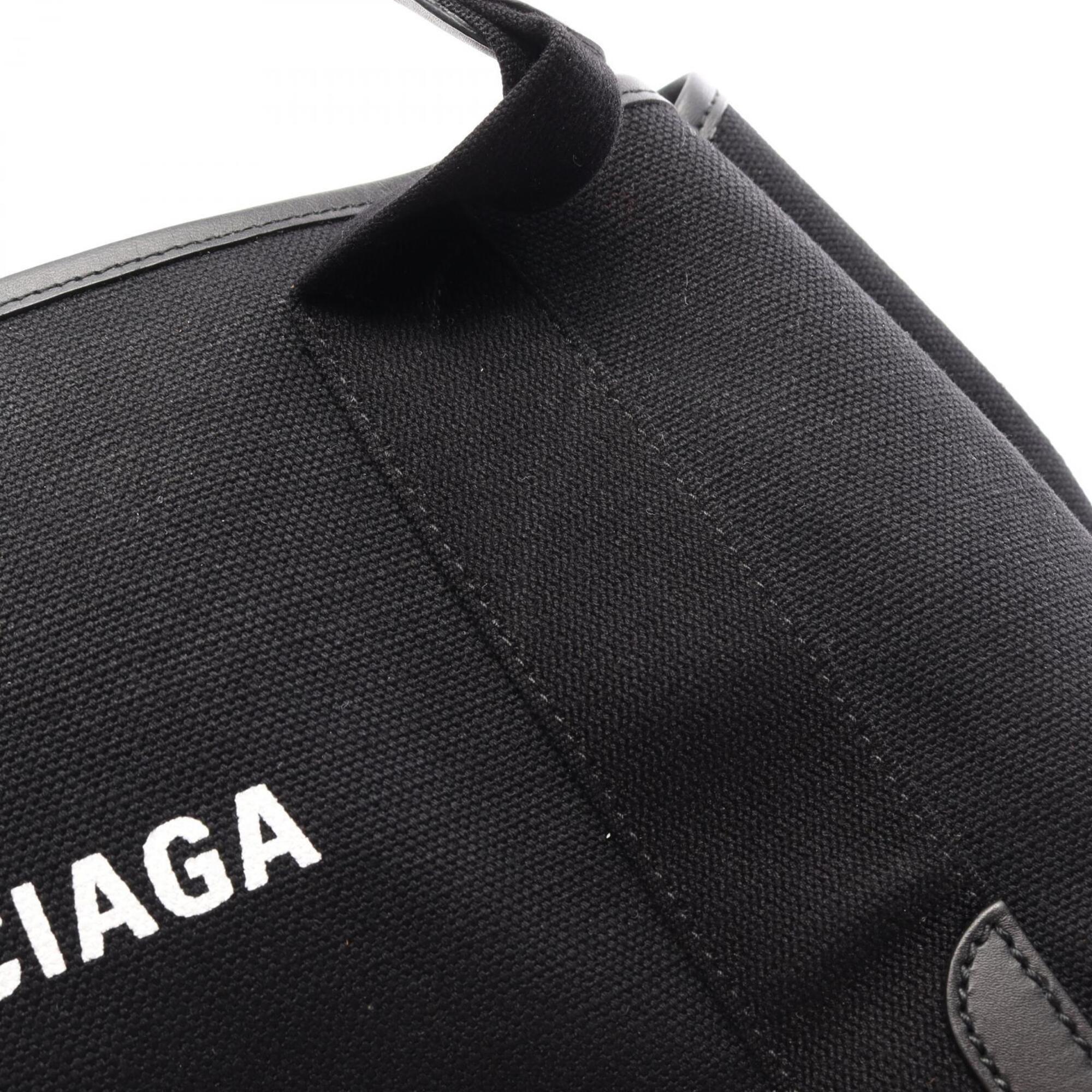 Balenciaga Black Navy Leather Canvas Handbag Tote Bag (Pre-Owned)