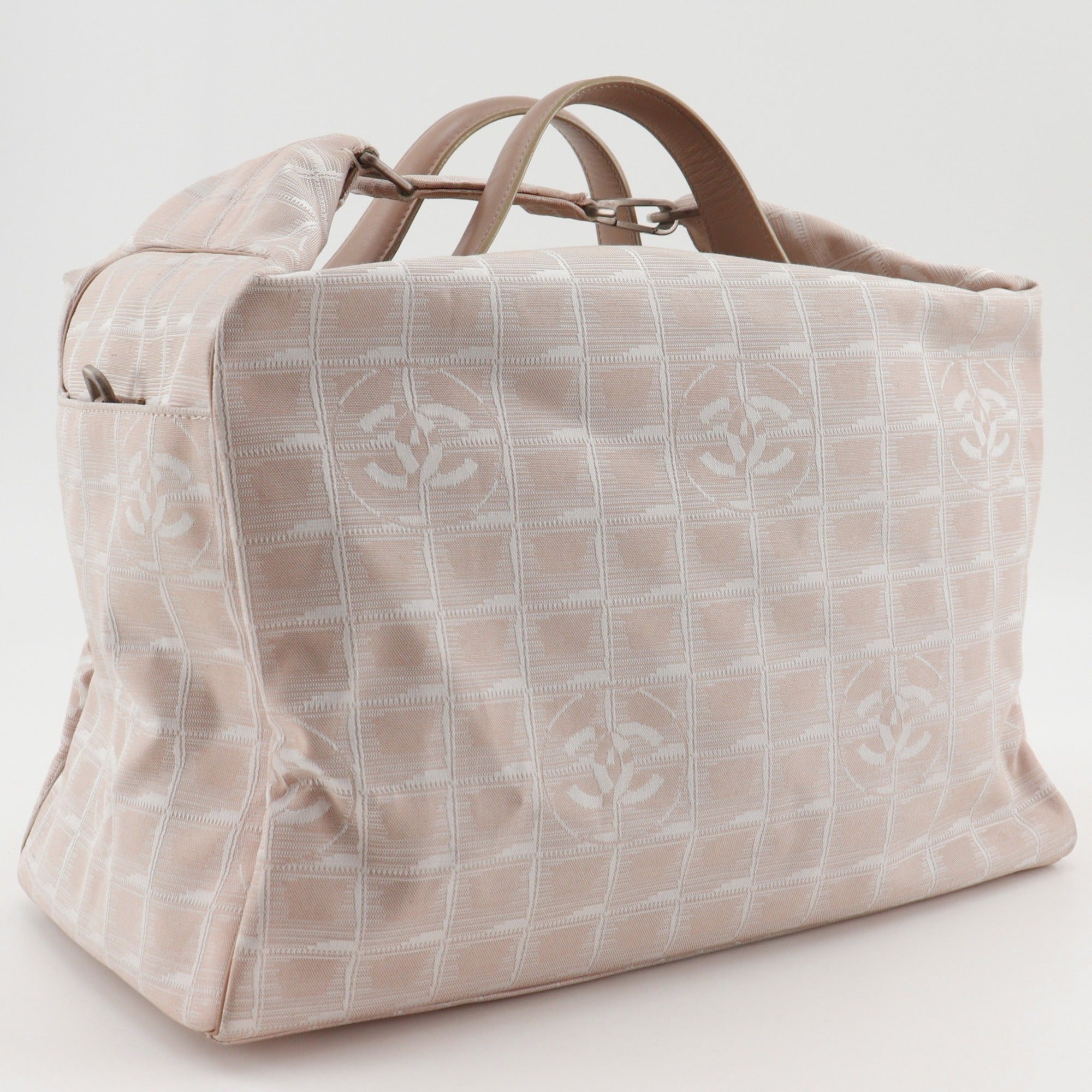 Chanel New Travel Line Beige Nylon Canvas Boston Bag Weekend Bag (Pre-Owned)