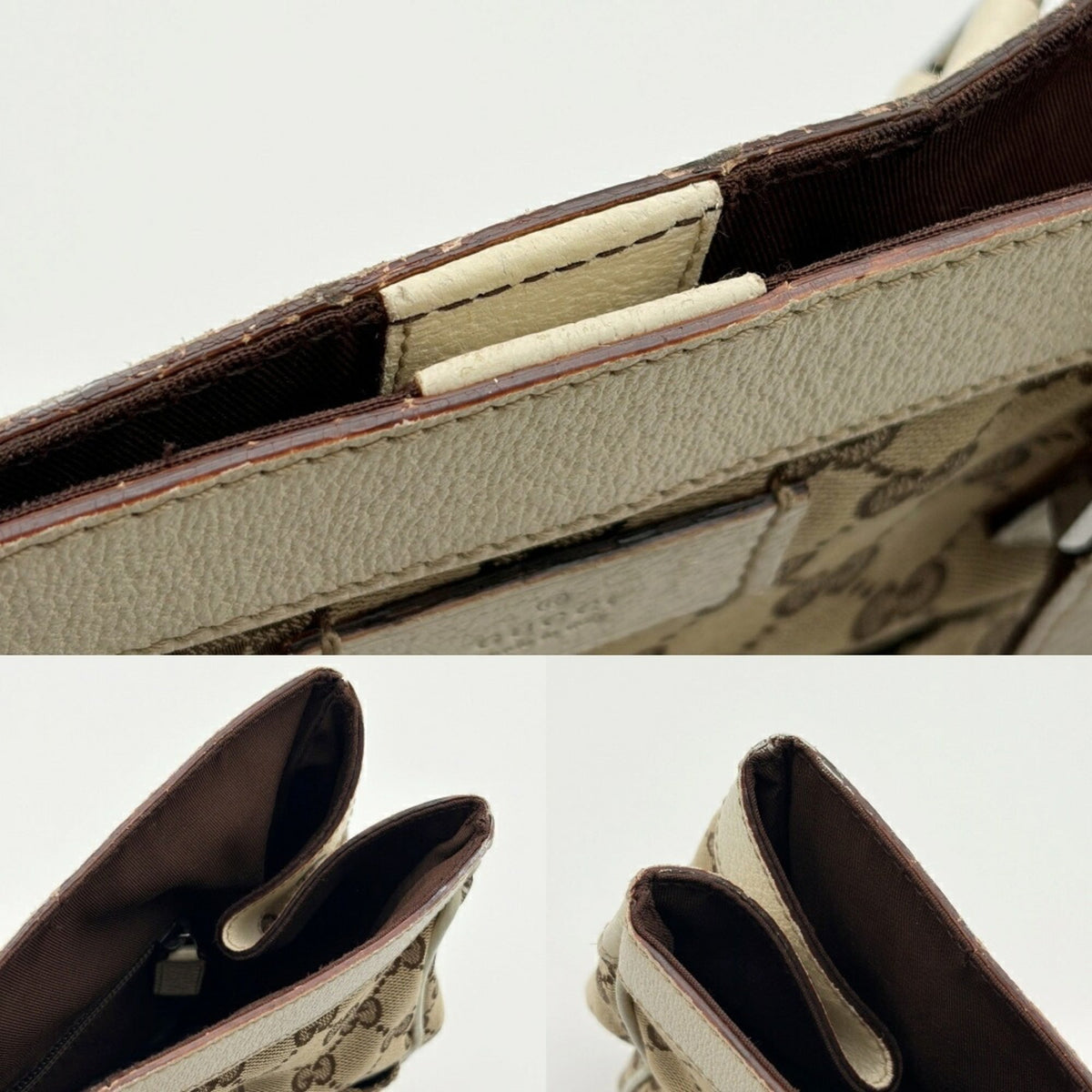 Gucci Beige Ivory Gg Canvas Leather Tote Bag (Pre-Owned)