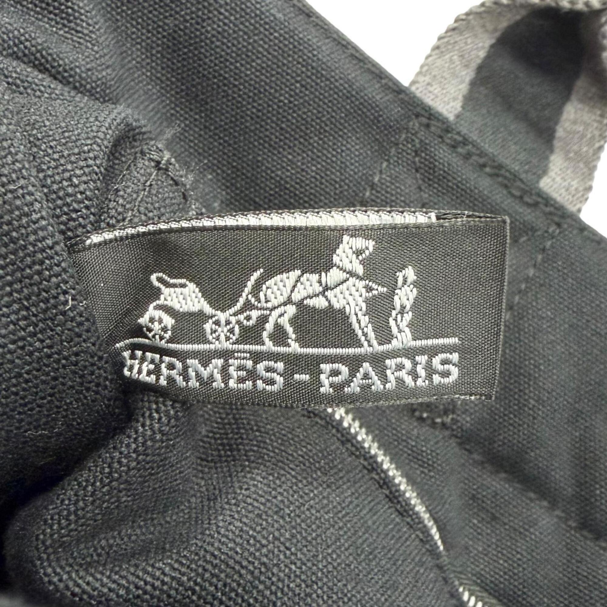 Hermes Black Gray Cotton Handbag Tote Bag (Pre-Owned)