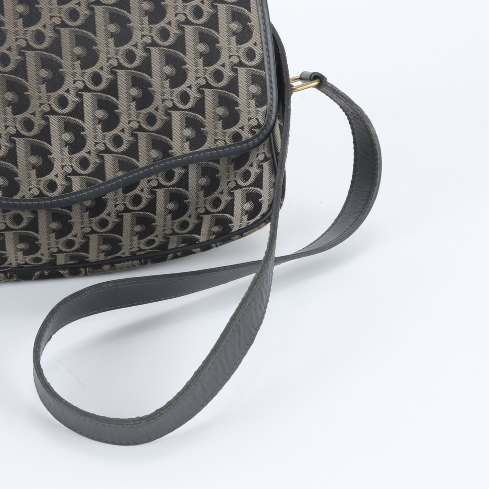 Christian Dior Gray Navy Leather Canvas Messenger Bag Shoulder Bag (Pre-Owned)