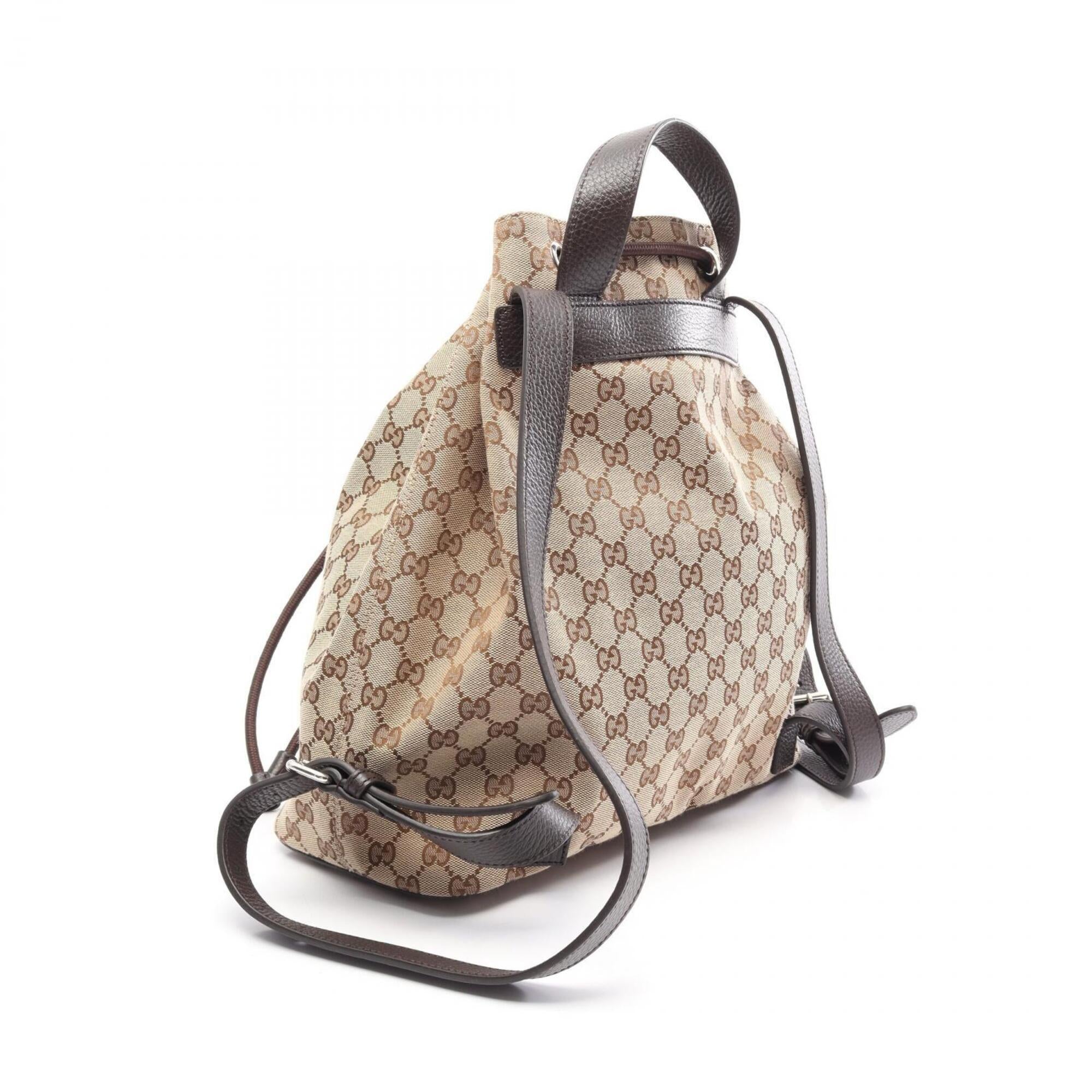 Gucci Beige Brown Canvas Leather Backpack Handbag (Pre-Owned)